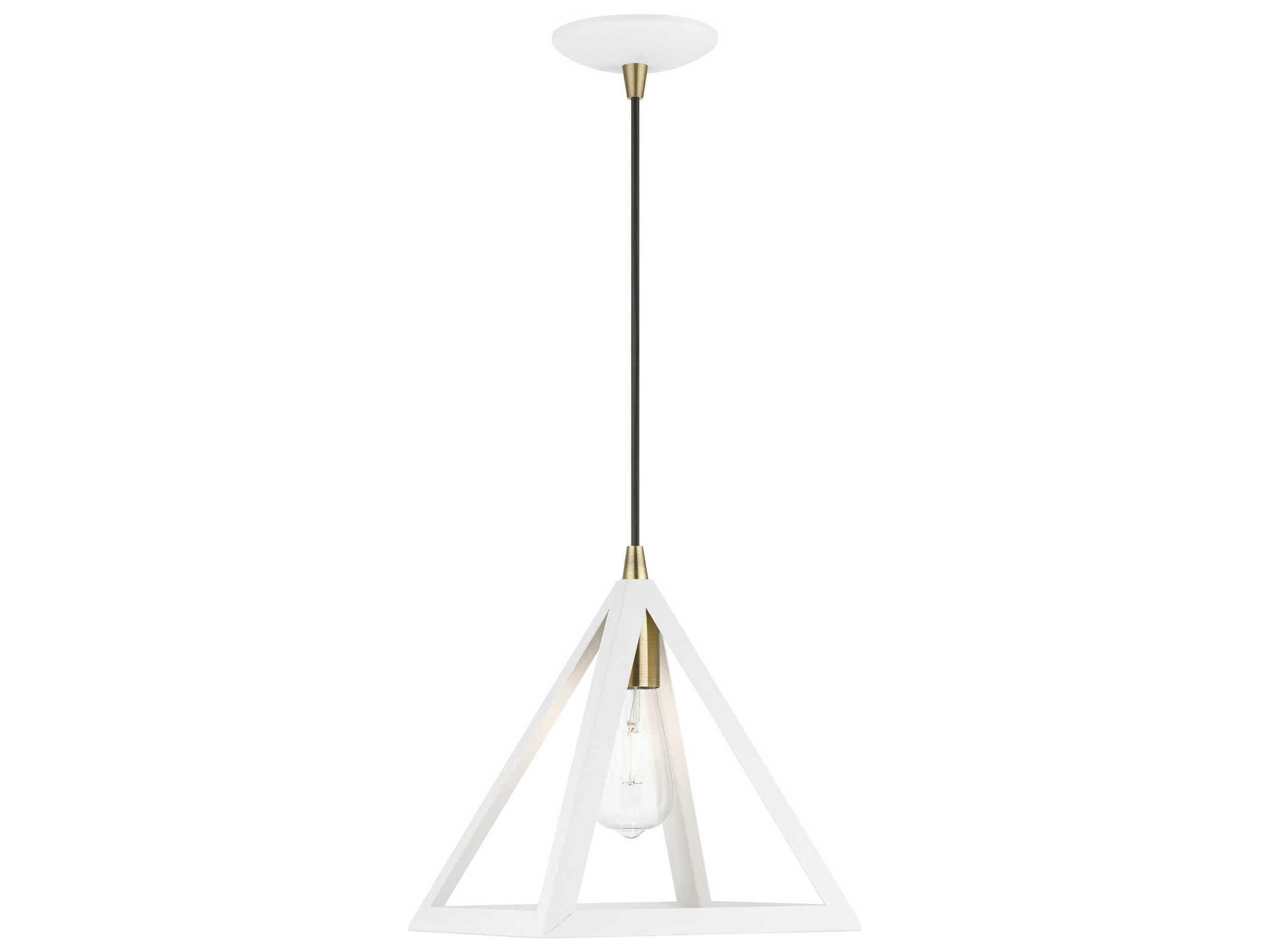 Livex Lighting Pinnacle 1-Light Textured White Antique Brass Geometric Mini Pendant