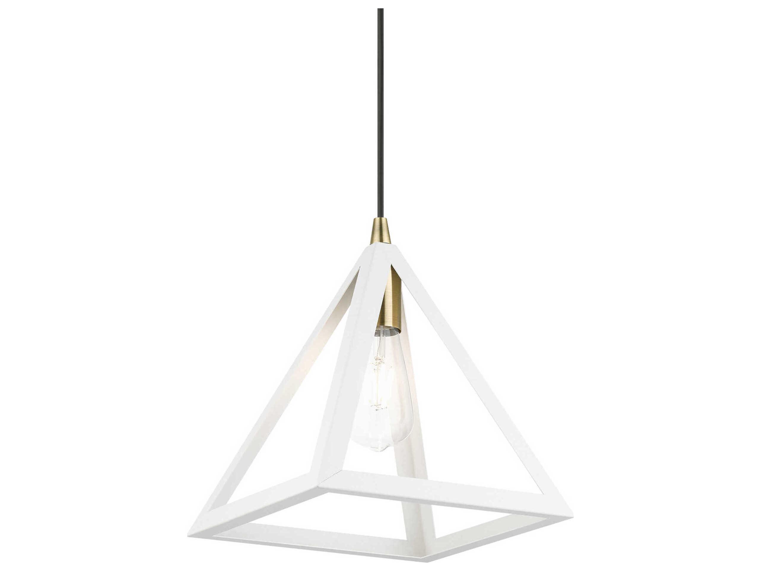 Livex Lighting Pinnacle 1-Light Textured White Antique Brass Geometric Mini Pendant