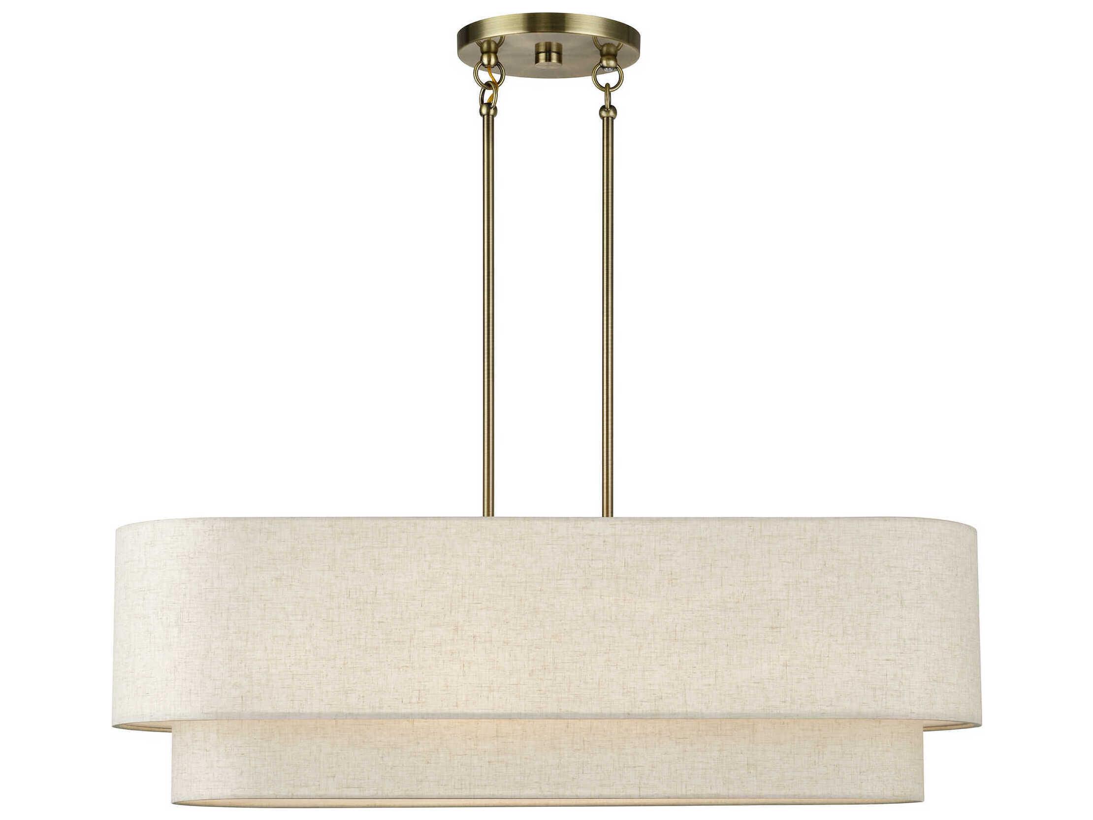 Livex Lighting Manorwood 4-Light Antique Brass Drum Linear Island Pendant