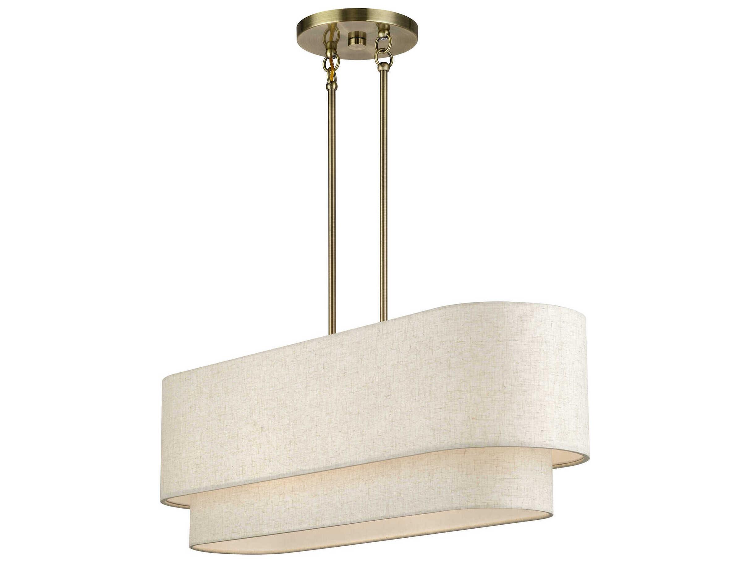 Livex Lighting Manorwood 4-Light Antique Brass Drum Linear Island Pendant