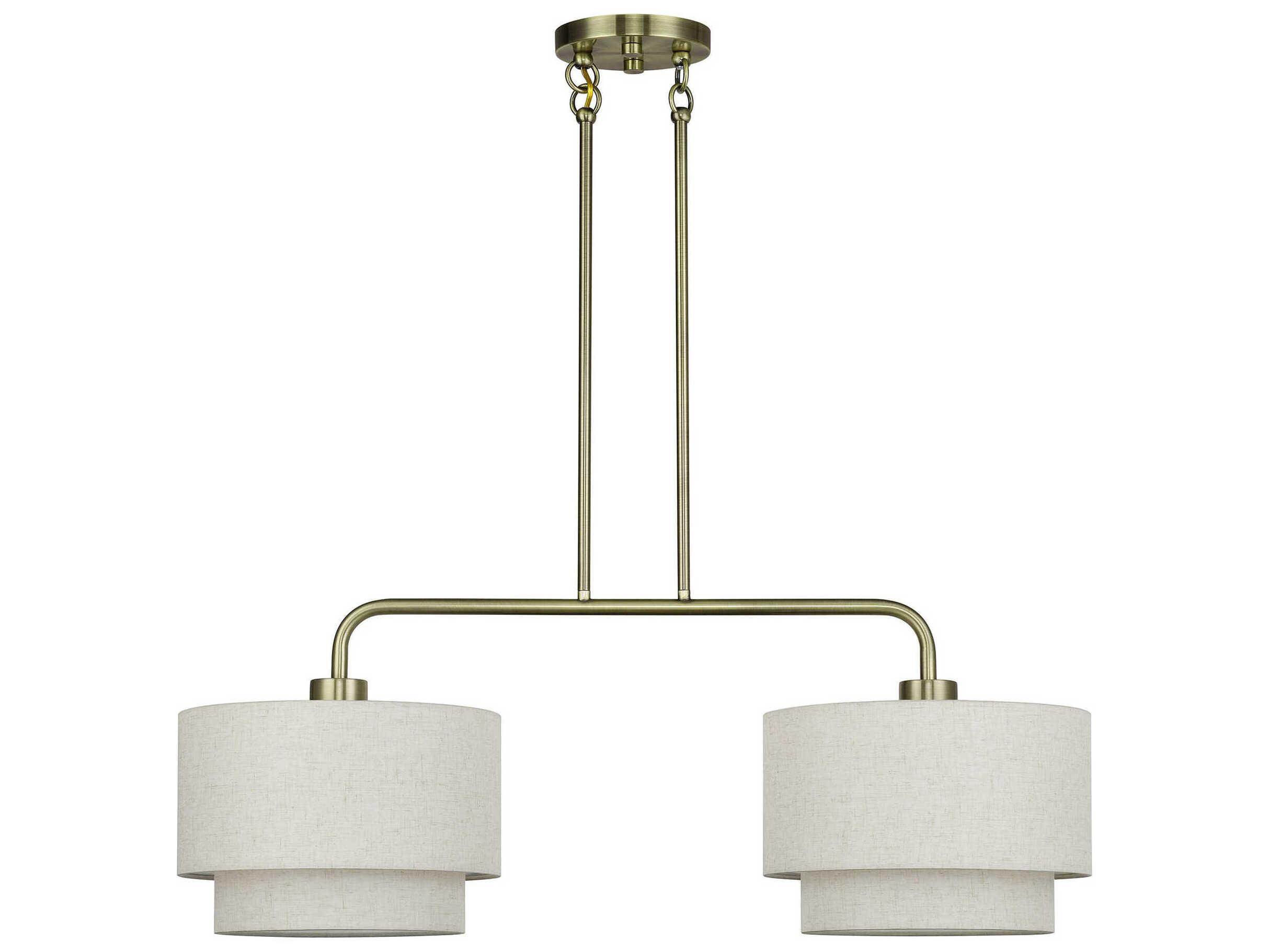 Livex Lighting Manorwood 2-Light Antique Brass Drum Linear Island Pendant