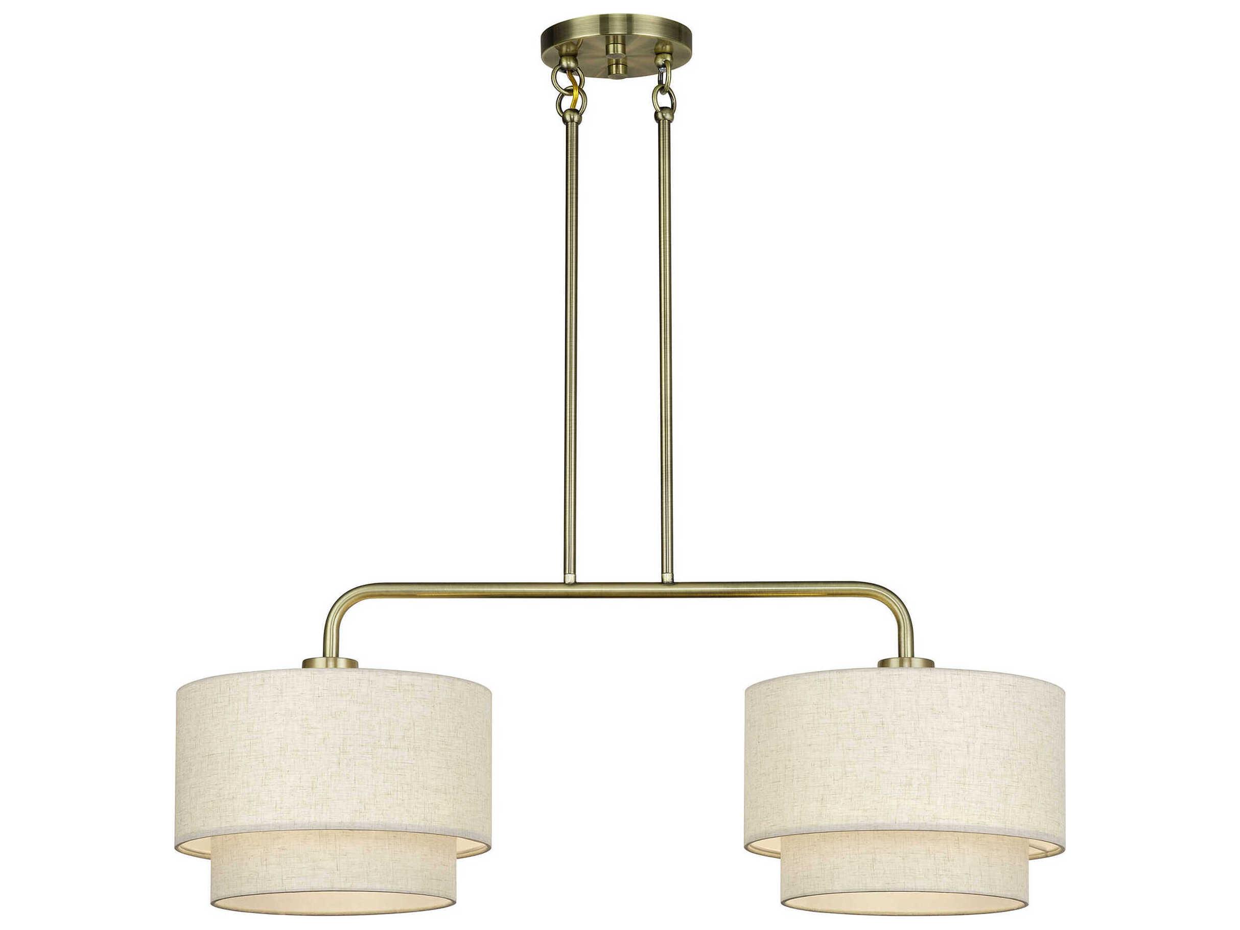 Livex Lighting Manorwood 2-Light Antique Brass Drum Linear Island Pendant
