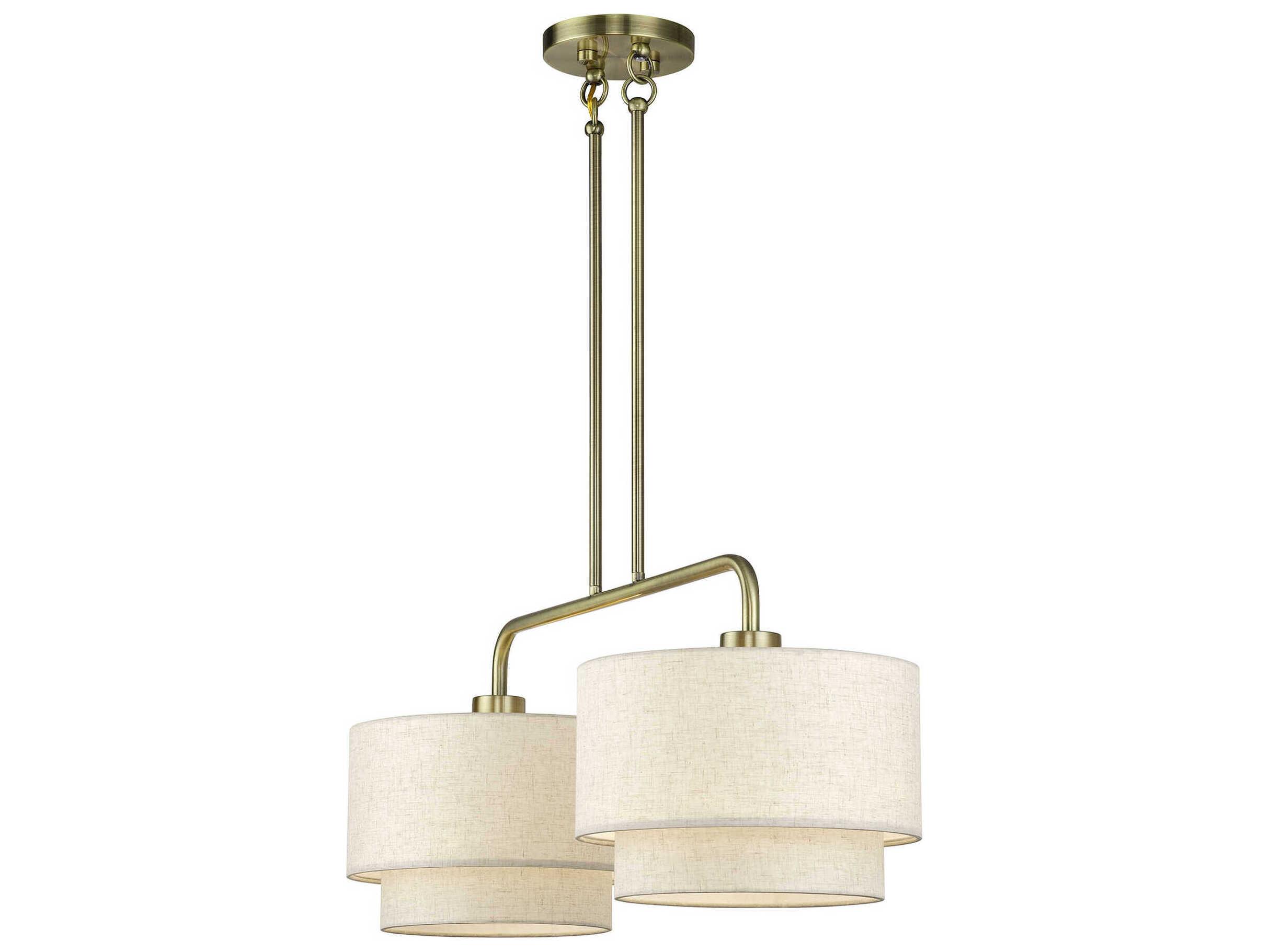 Livex Lighting Manorwood 2-Light Antique Brass Drum Linear Island Pendant