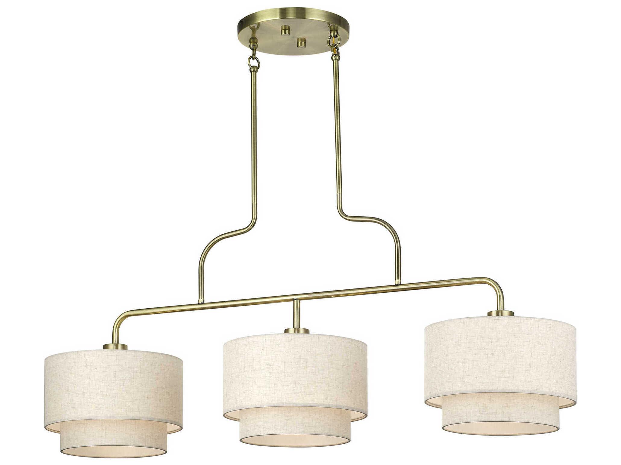 Livex Lighting Manorwood 3-Light Antique Brass Drum Island Pendant