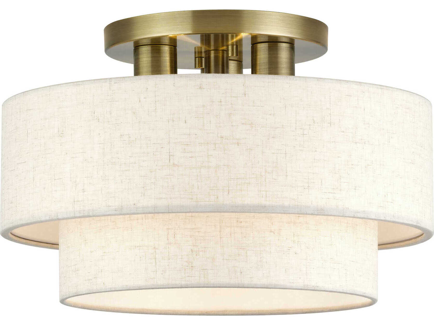 Livex Lighting Manorwood 3-Light Antique Brass Gray Drum Semi Flush Mount