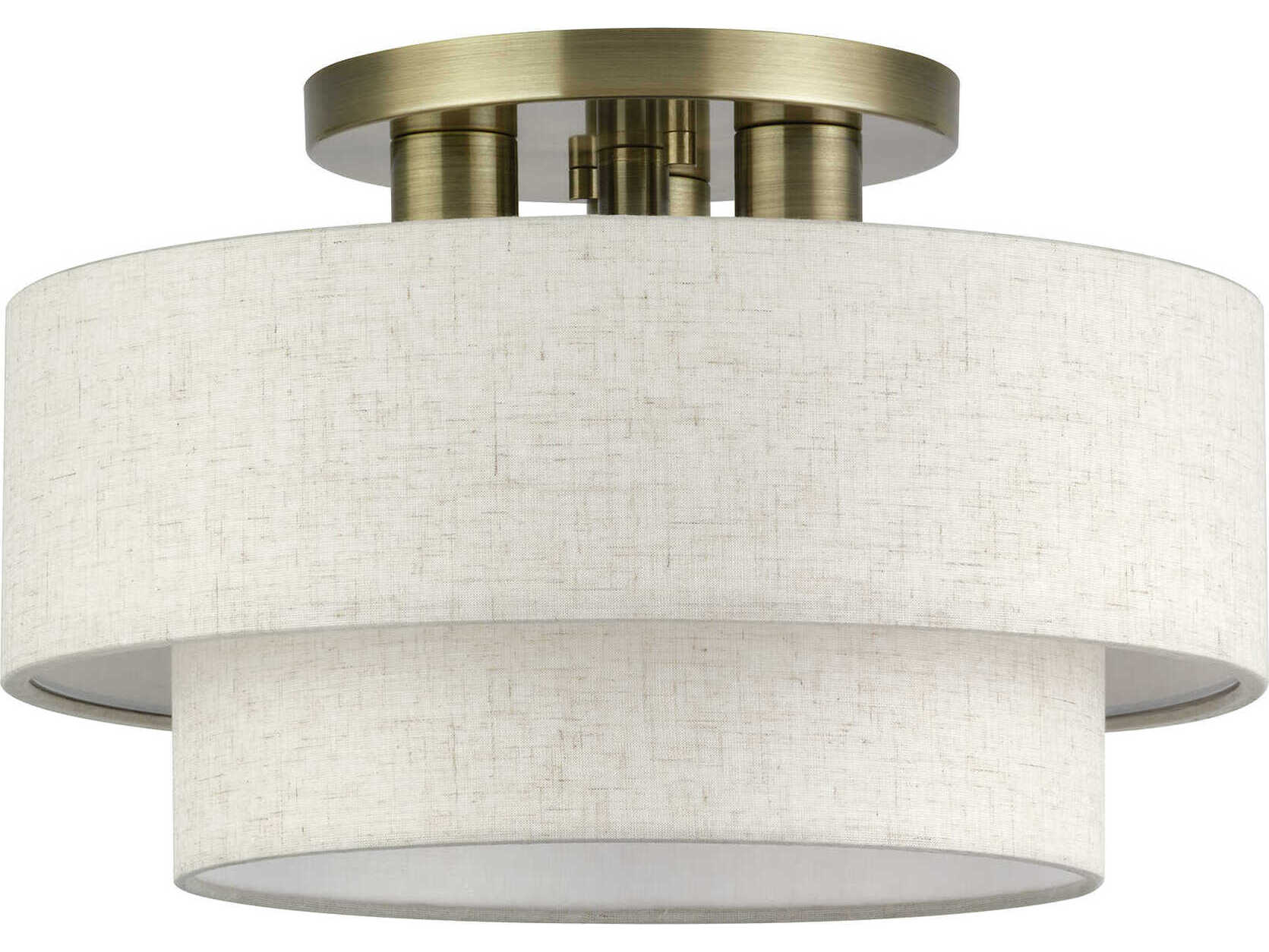 Livex Lighting Manorwood 3-Light Antique Brass Gray Drum Semi Flush Mount