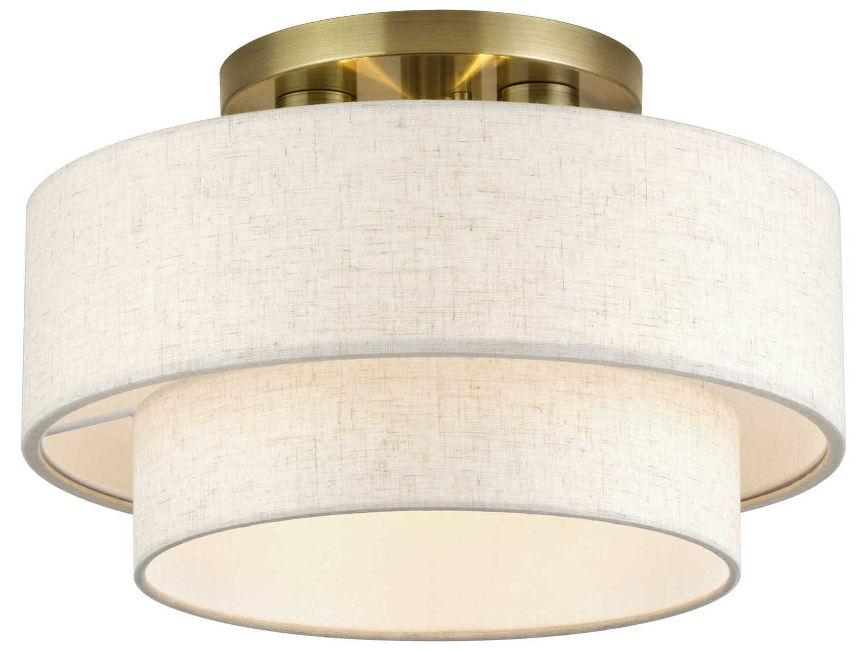 Livex Lighting Manorwood 3-Light Antique Brass Gray Drum Semi Flush Mount