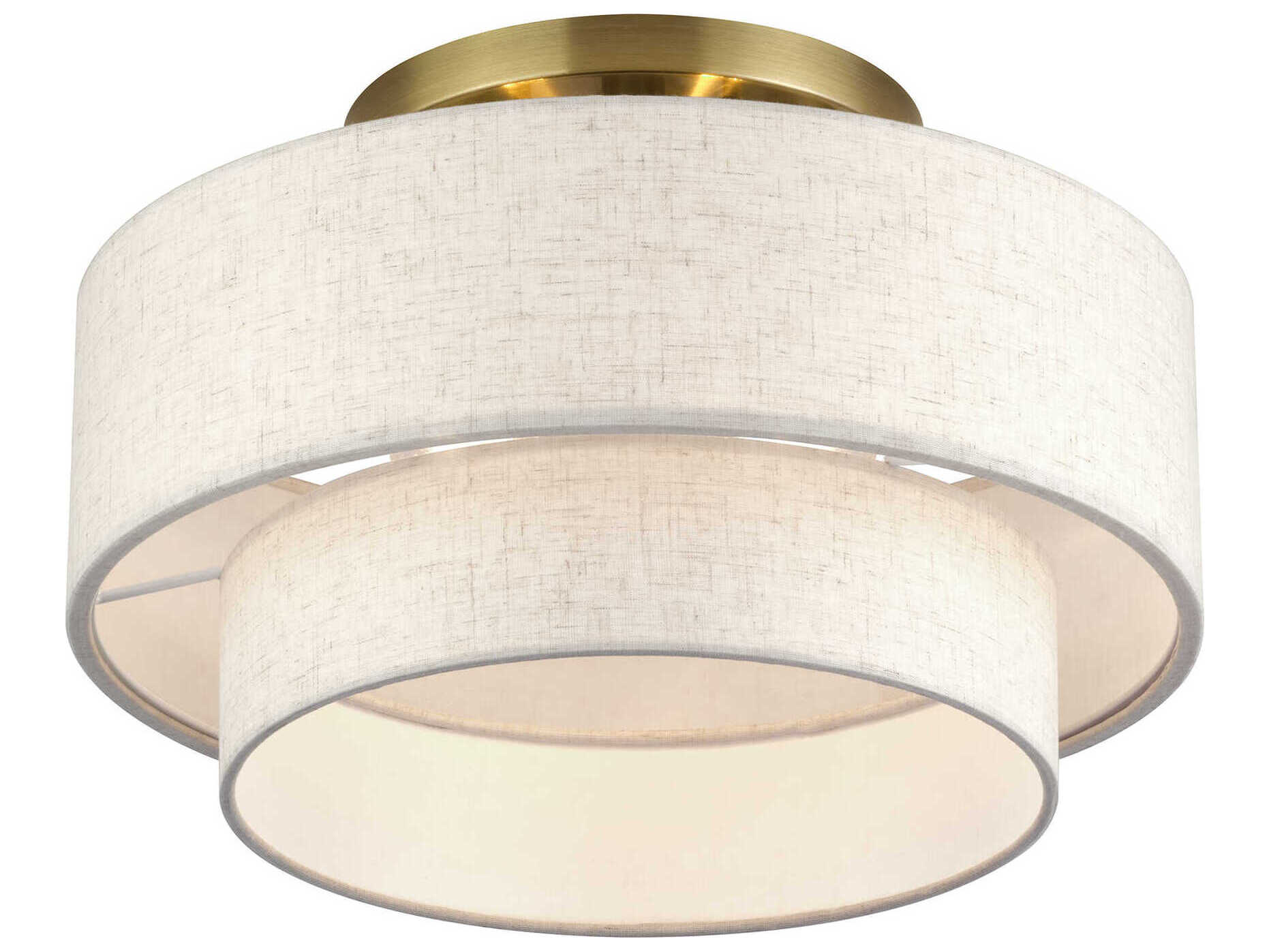 Livex Lighting Manorwood 3-Light Antique Brass Gray Drum Semi Flush Mount