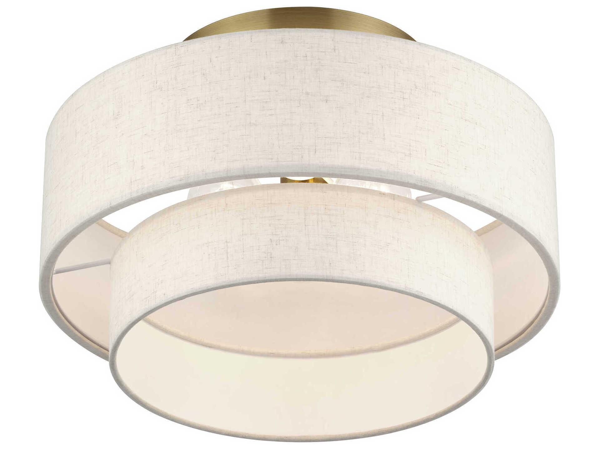 Livex Lighting Manorwood 3-Light Antique Brass Gray Drum Semi Flush Mount