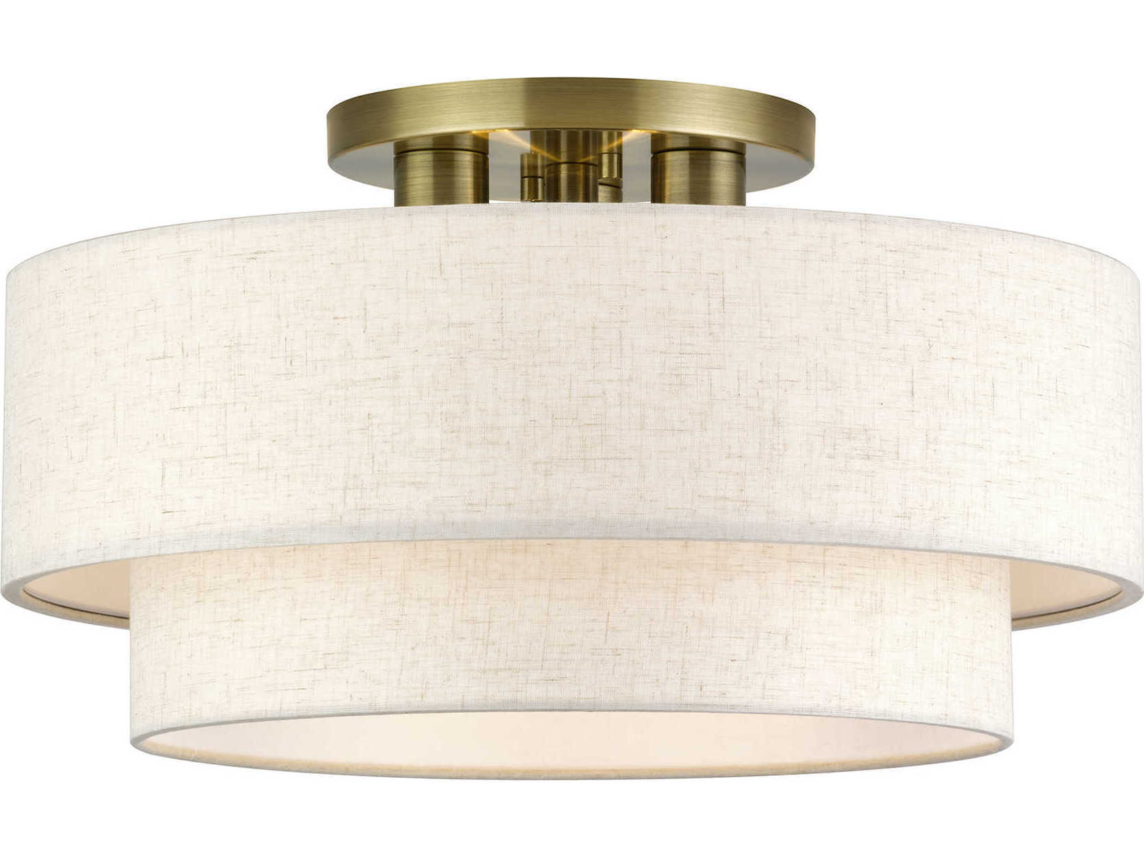 Livex Lighting Manorwood 3-Light Antique Brass Drum Semi Flush Mount