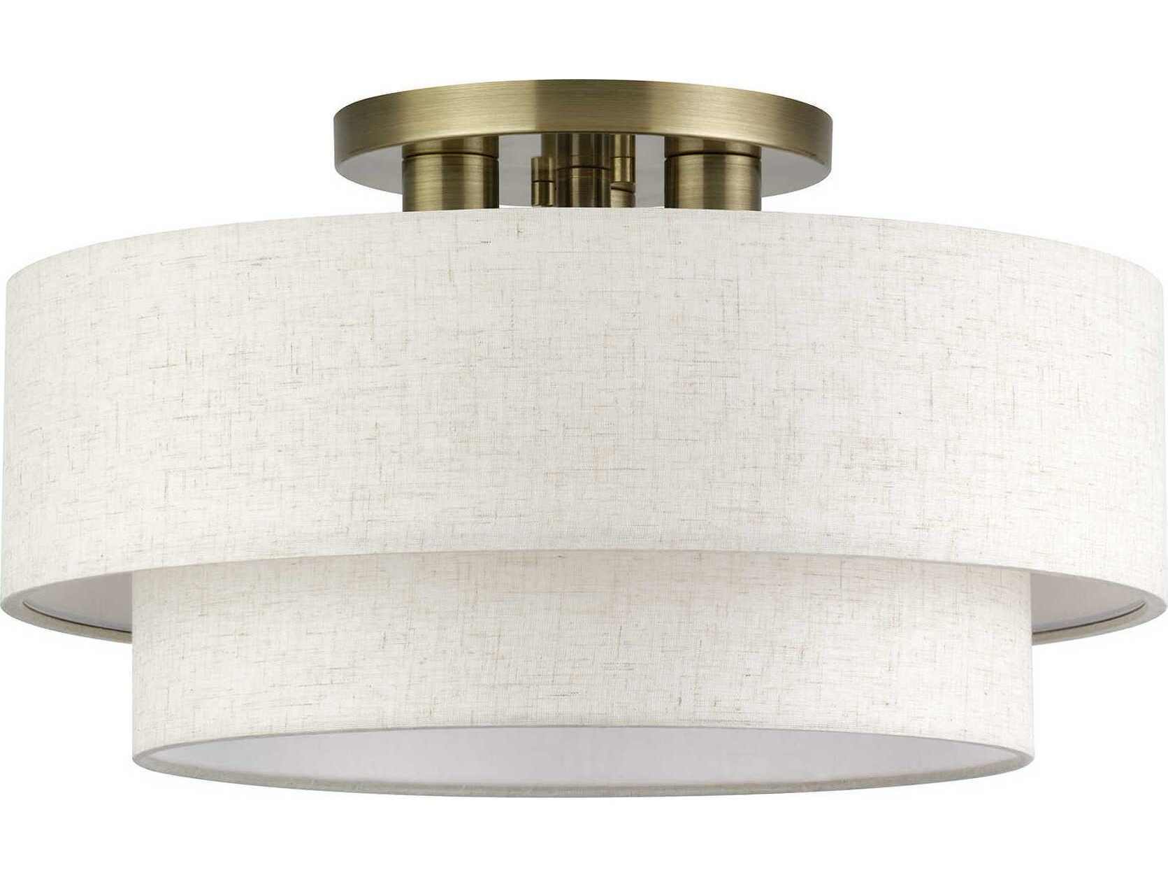 Livex Lighting Manorwood 3-Light Antique Brass Drum Semi Flush Mount