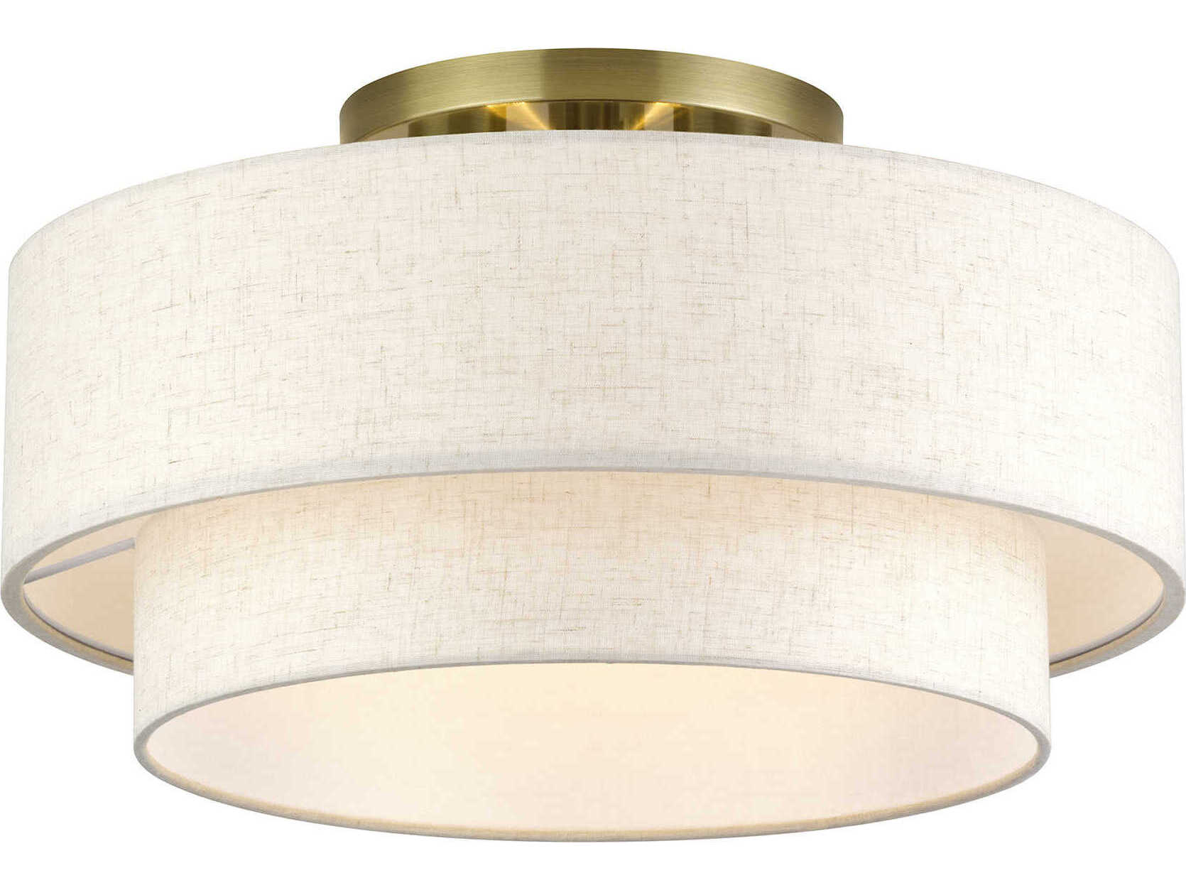 Livex Lighting Manorwood 3-Light Antique Brass Drum Semi Flush Mount