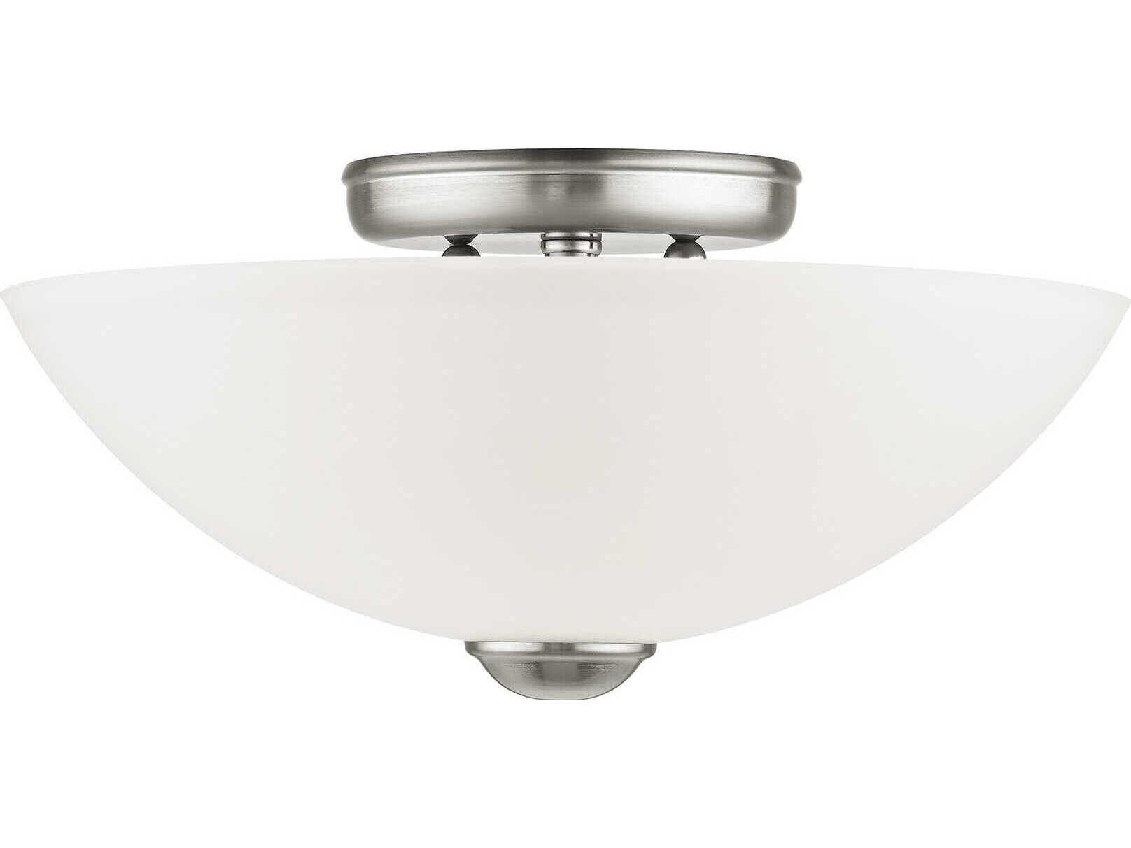 Livex Lighting Somerset 2-Light Brushed Nickel Glass Bowl Geometric Semi Flush Mount