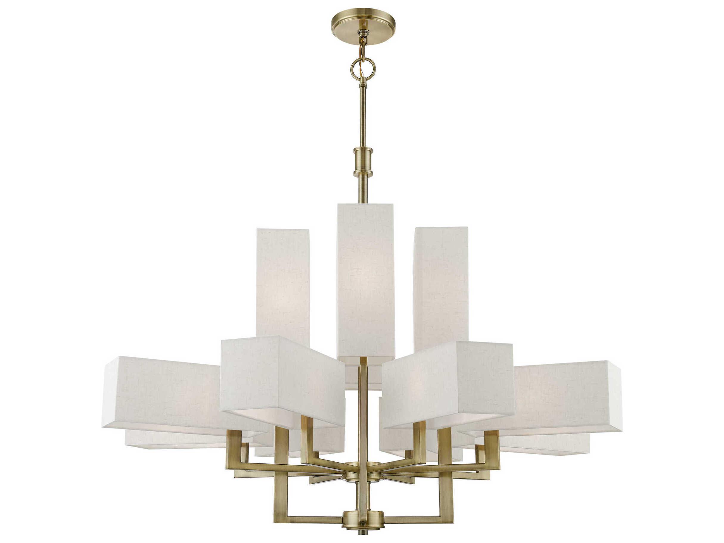 Livex Lighting Rubix 12-Light Antique Brass Geometric Tiered Chandelier