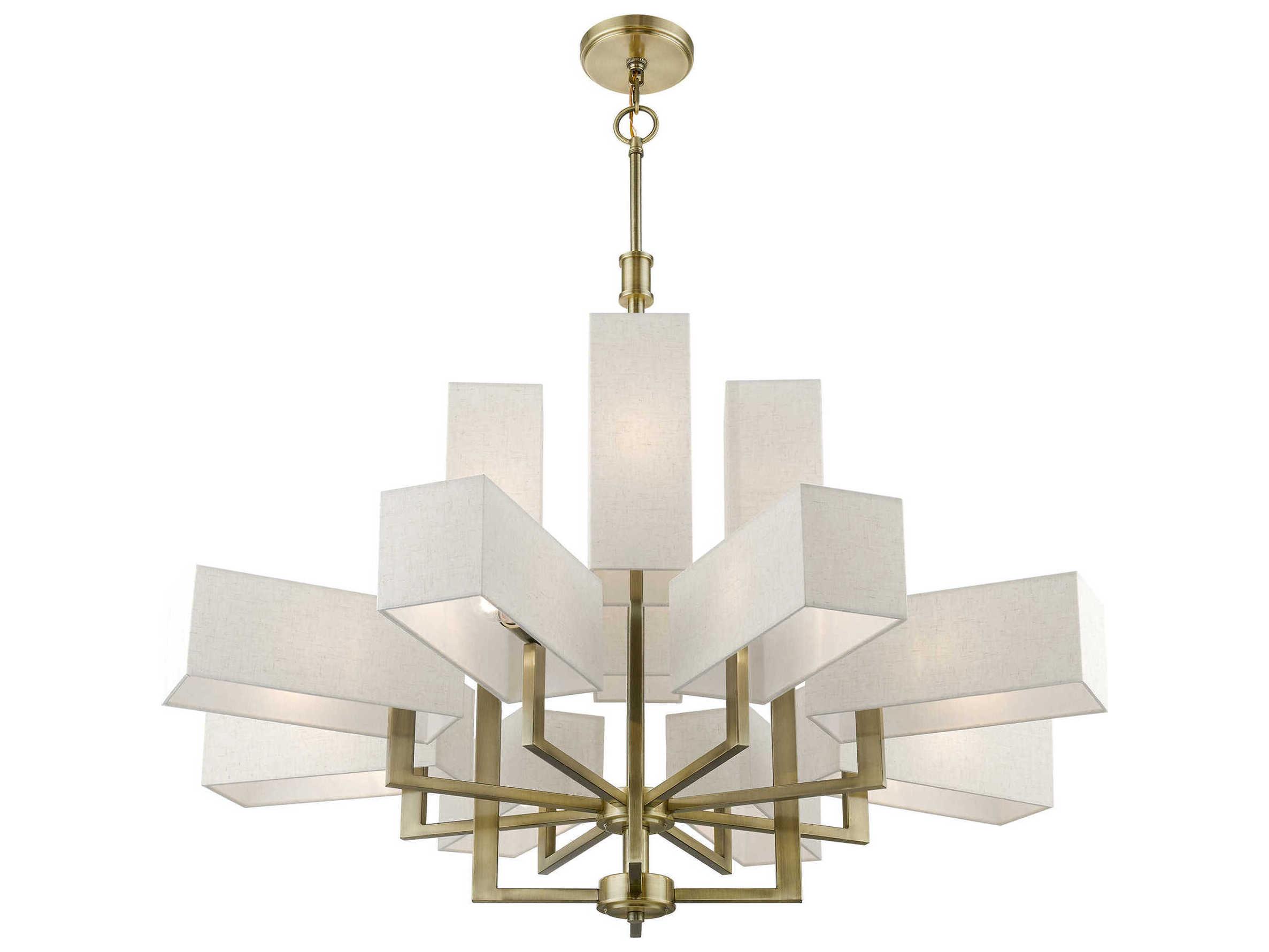Livex Lighting Rubix 12-Light Antique Brass Geometric Tiered Chandelier