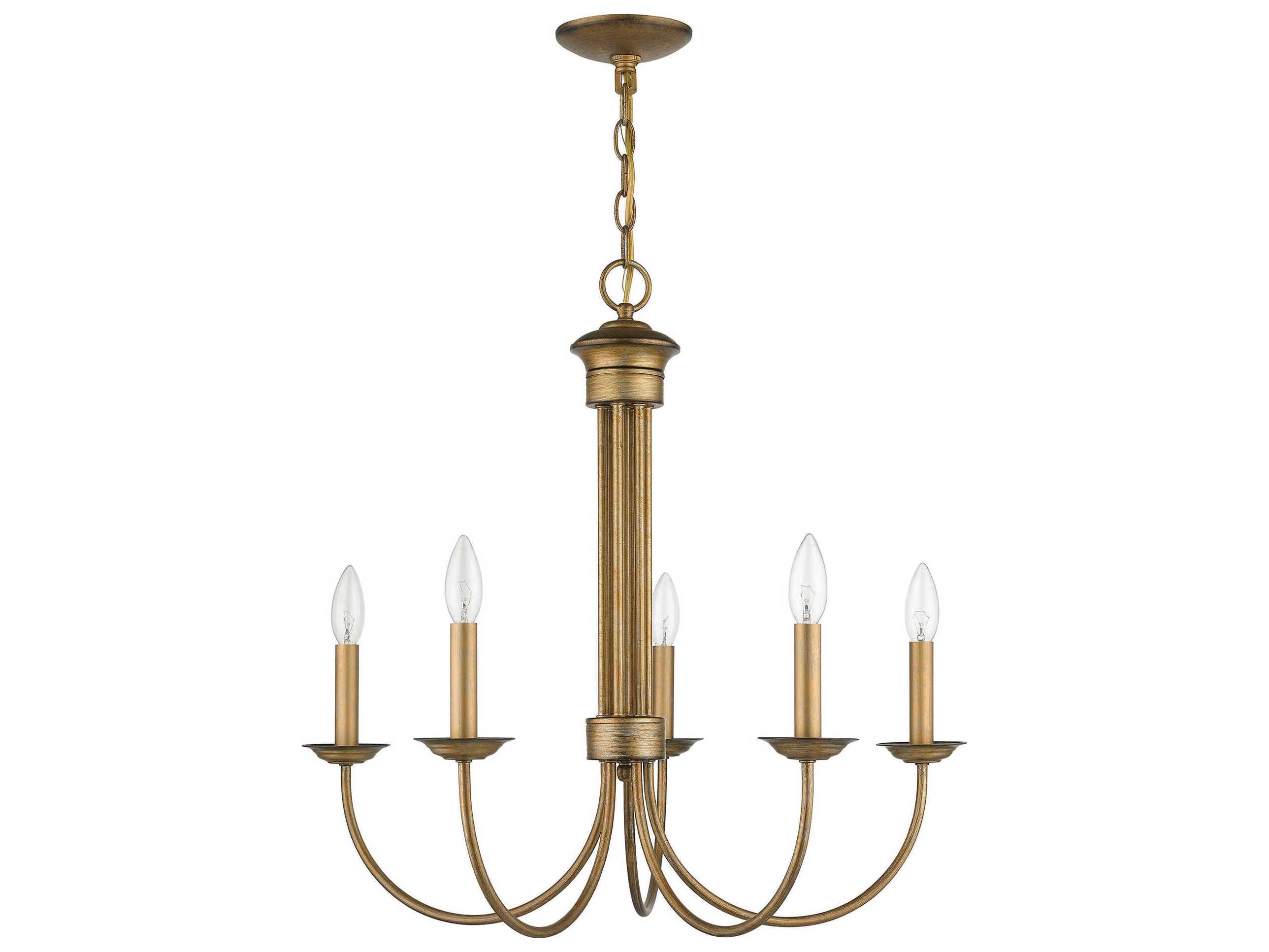 Livex Lighting Estate 5-Light Antique Gold Leaf Candelabra Chandelier