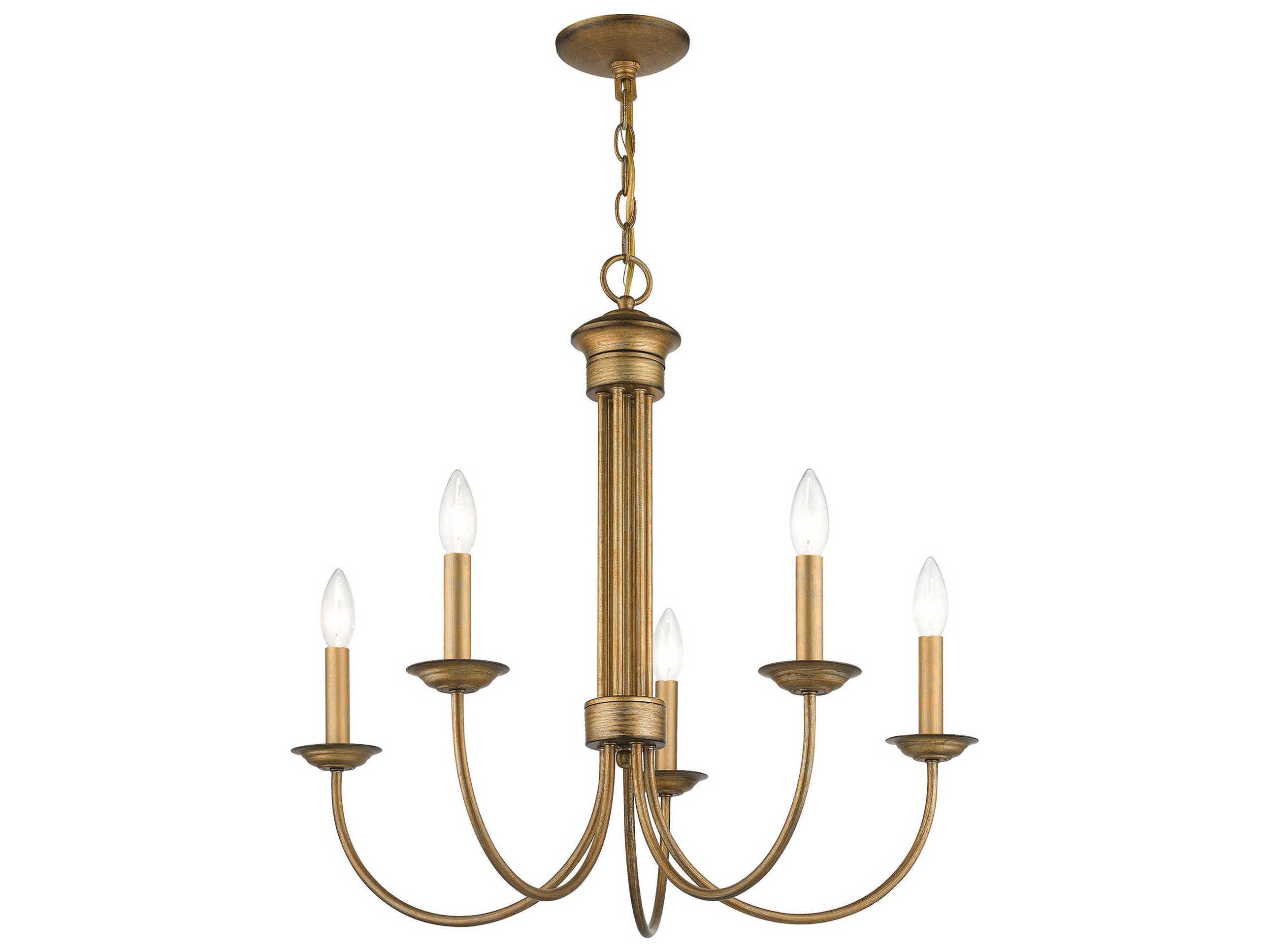 Livex Lighting Estate 5-Light Antique Gold Leaf Candelabra Chandelier