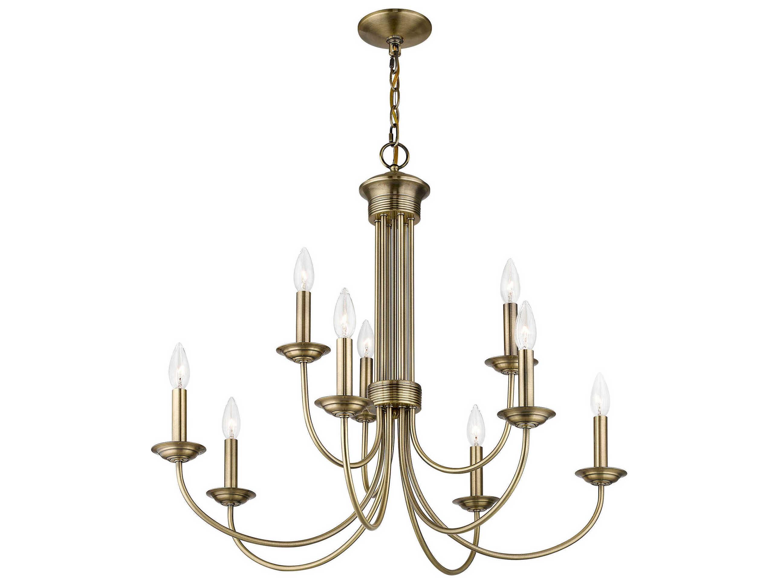 Livex Lighting Estate 9-Light Antique Brass Candelabra Tiered Chandelier