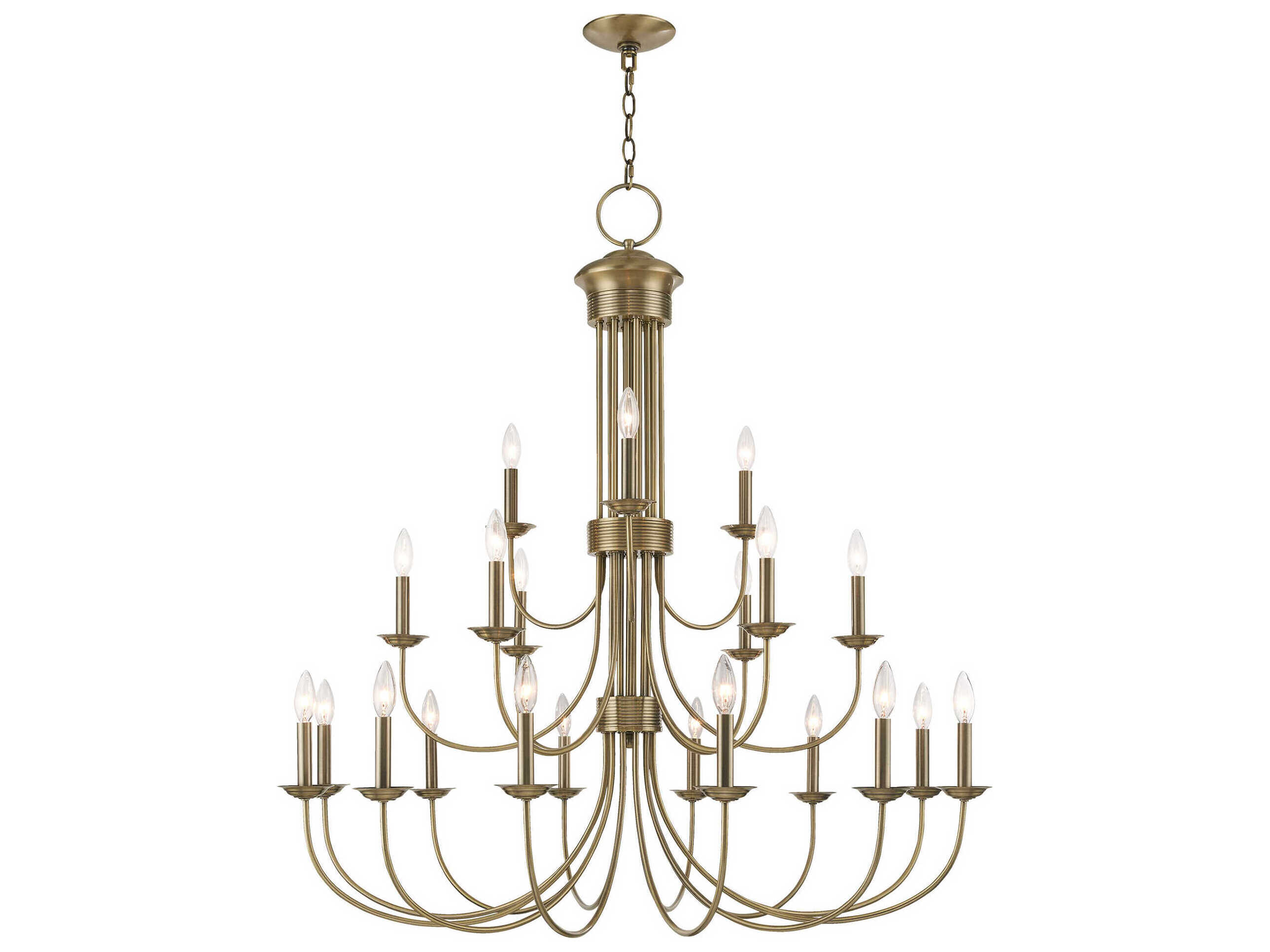 Livex Lighting Estate 21-Light Antique Brass Candelabra Tiered Chandelier