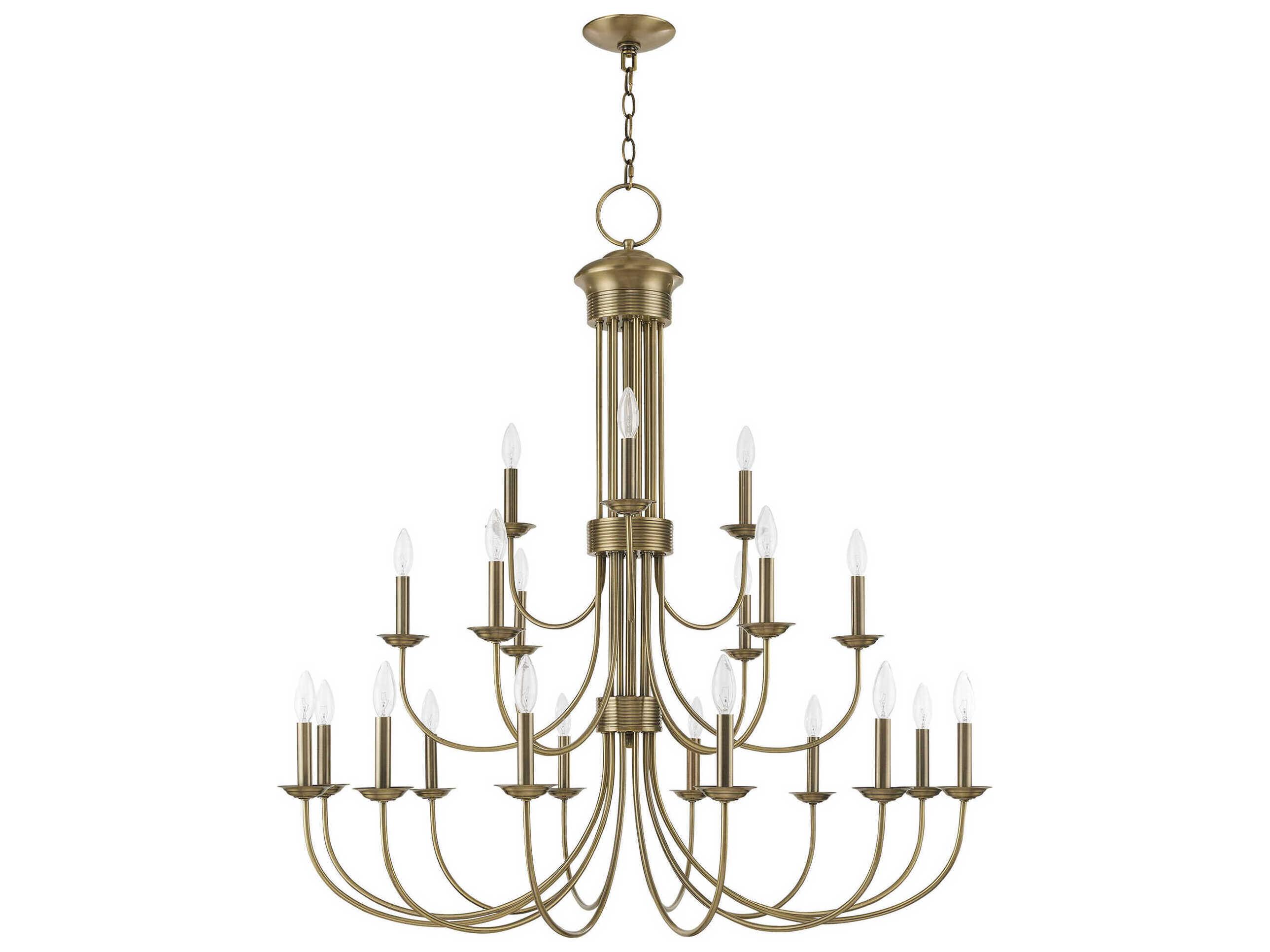 Livex Lighting Estate 21-Light Antique Brass Candelabra Tiered Chandelier