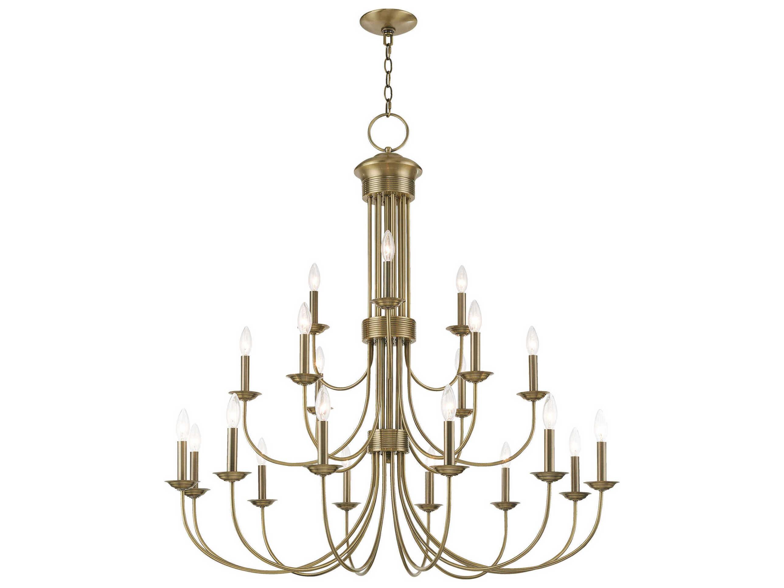 Livex Lighting Estate 21-Light Antique Brass Candelabra Tiered Chandelier