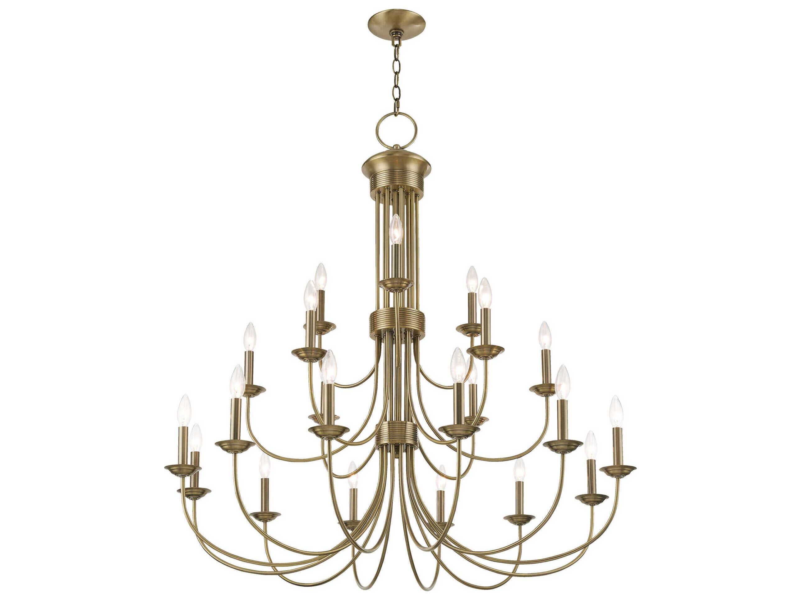 Livex Lighting Estate 21-Light Antique Brass Candelabra Tiered Chandelier