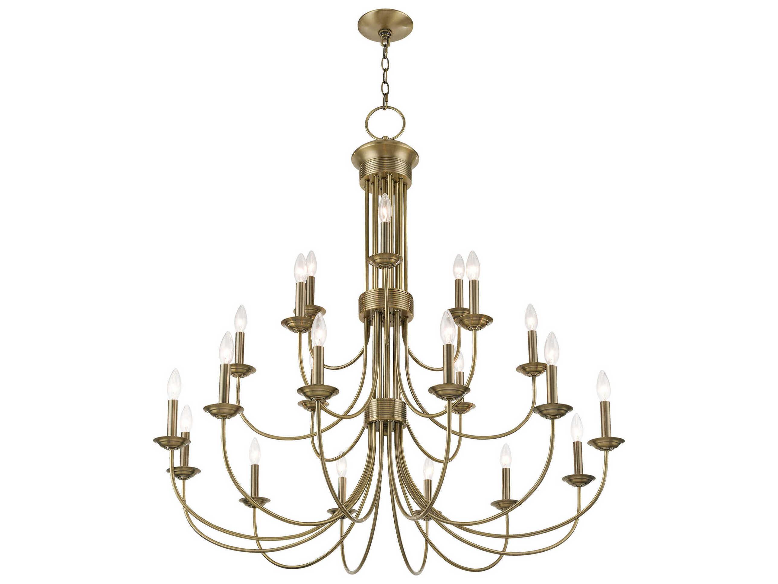 Livex Lighting Estate 21-Light Antique Brass Candelabra Tiered Chandelier