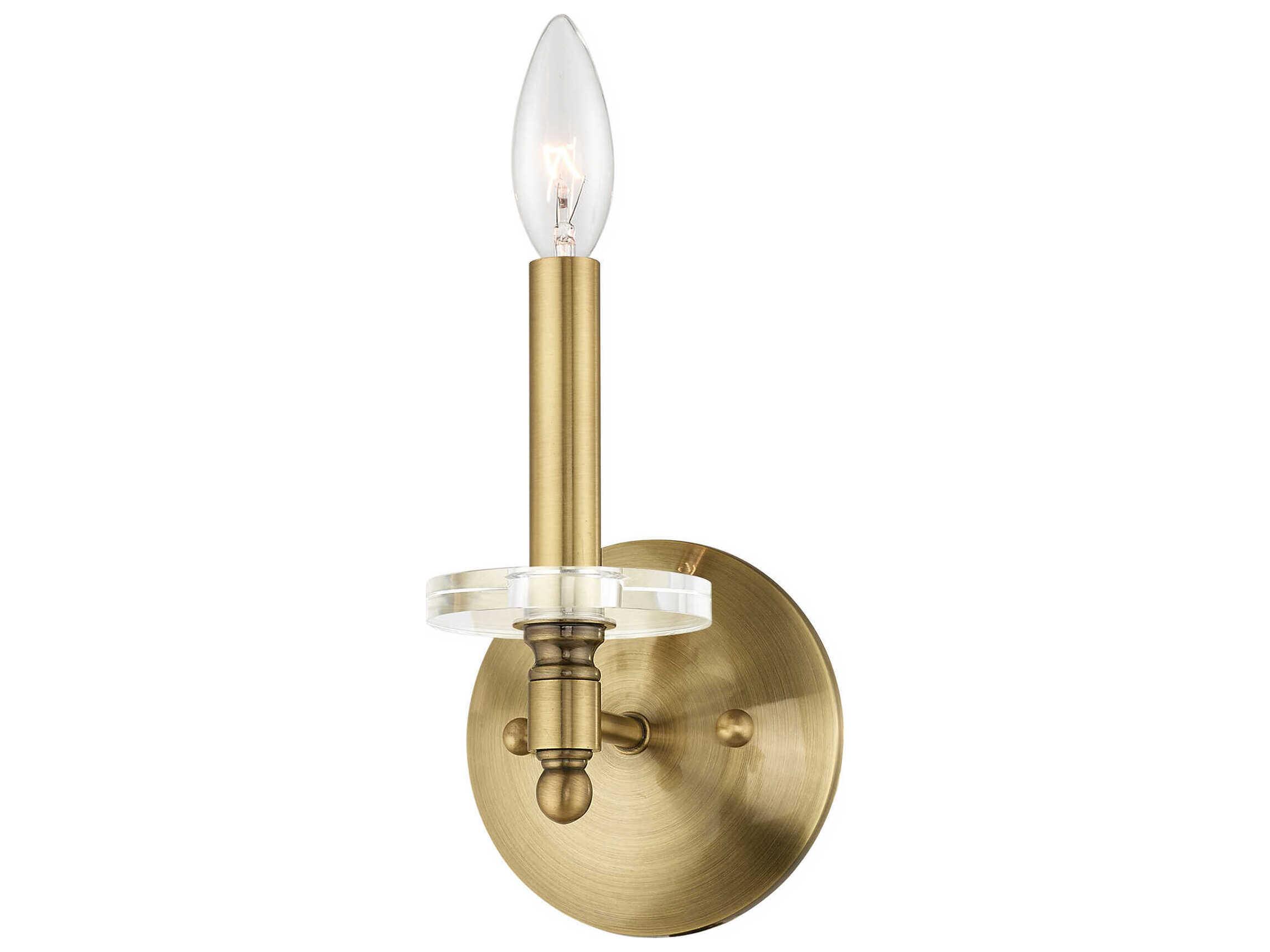 Livex Lighting Bennington 1-Light Antique Brass Crystal Wall Sconce