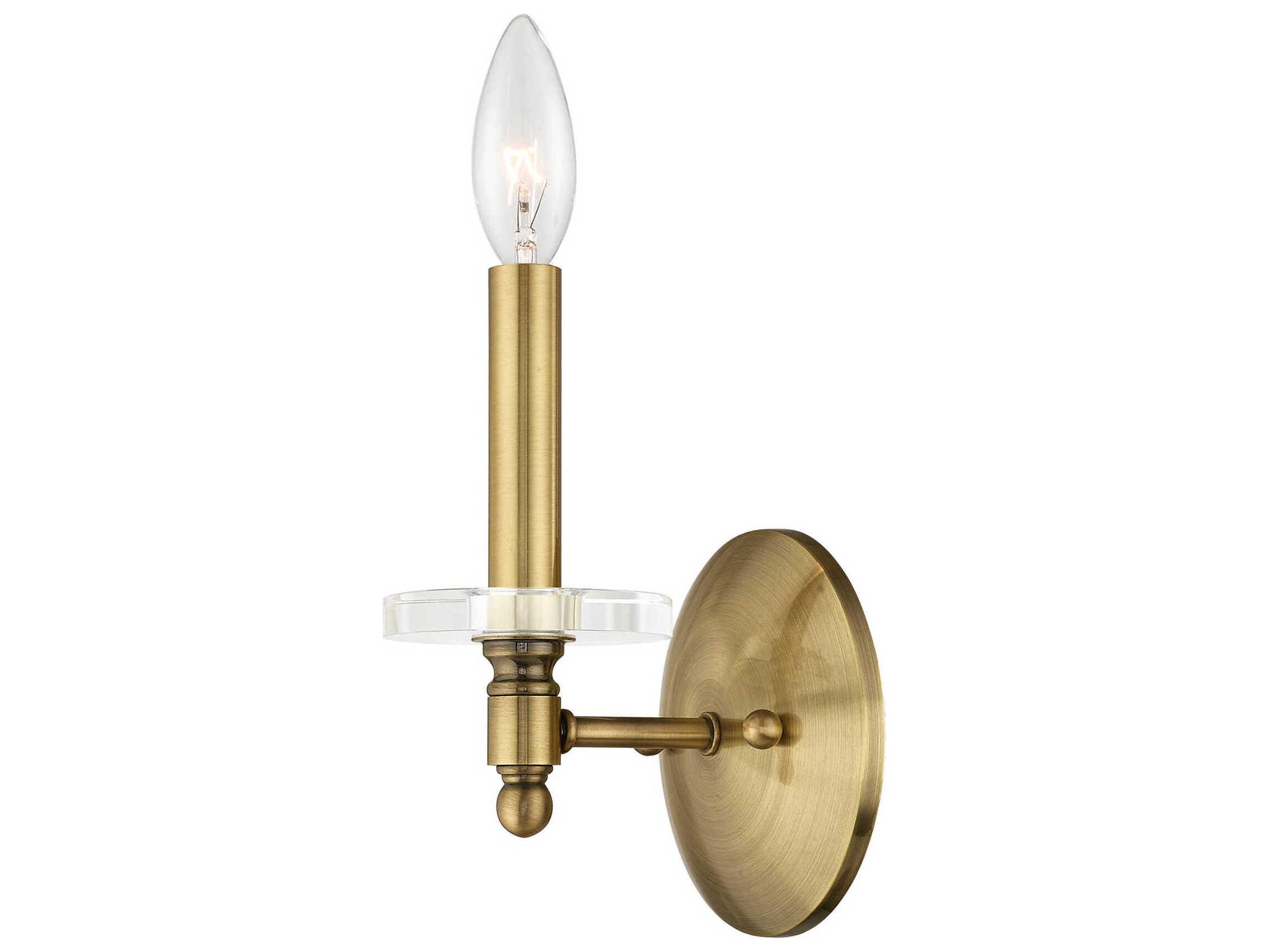 Livex Lighting Bennington 1-Light Antique Brass Crystal Wall Sconce