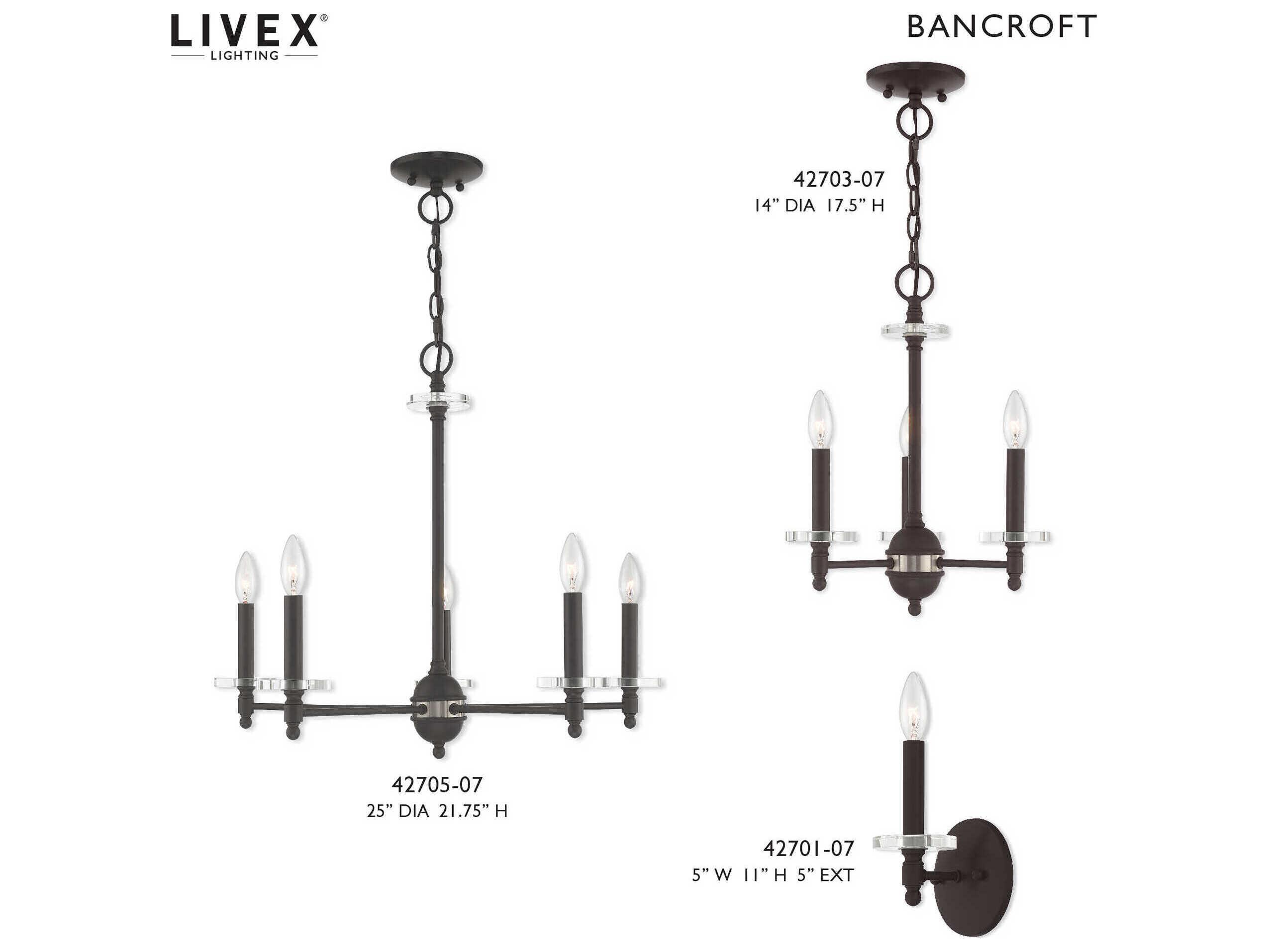 Livex Lighting Bennington 3-Light Bronze Crystal Candelabra Chandelier