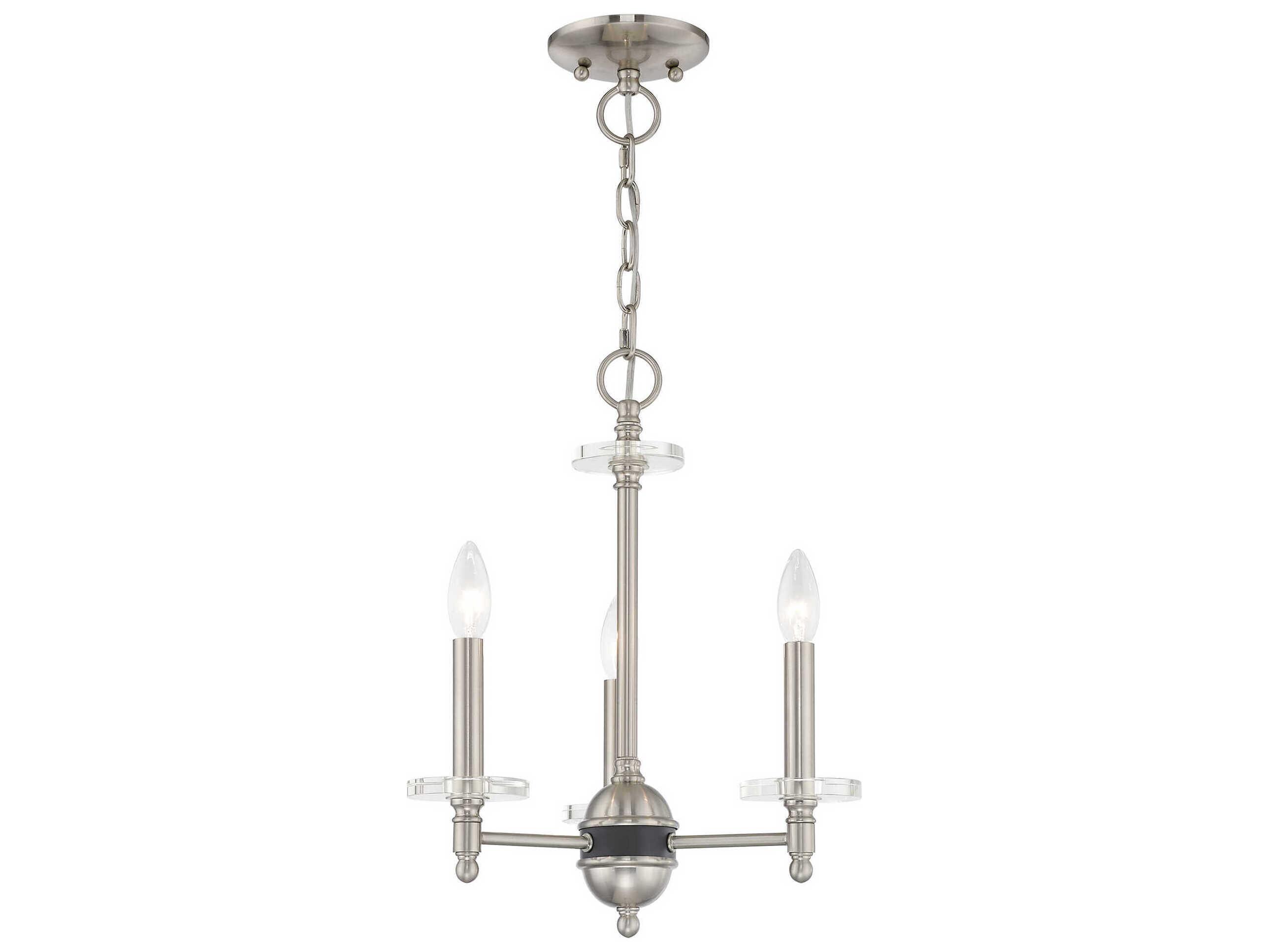 Livex Lighting Bennington 3-Light Brushed Nickel Crystal Candelabra Chandelier
