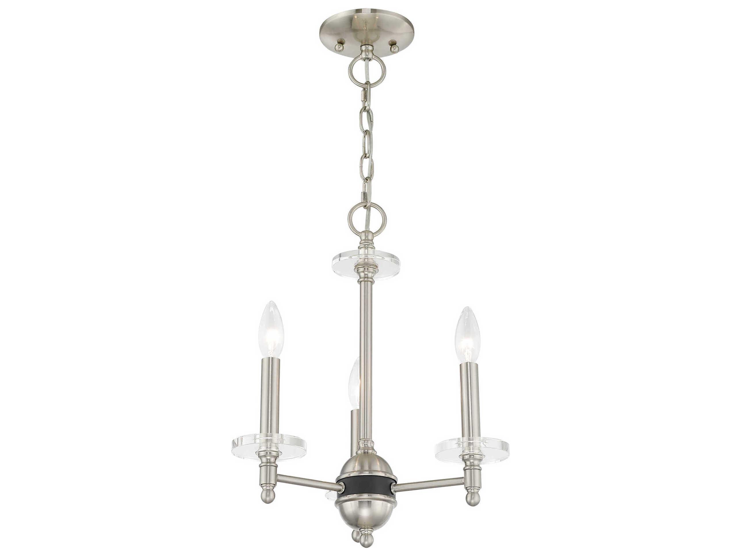 Livex Lighting Bennington 3-Light Brushed Nickel Crystal Candelabra Chandelier