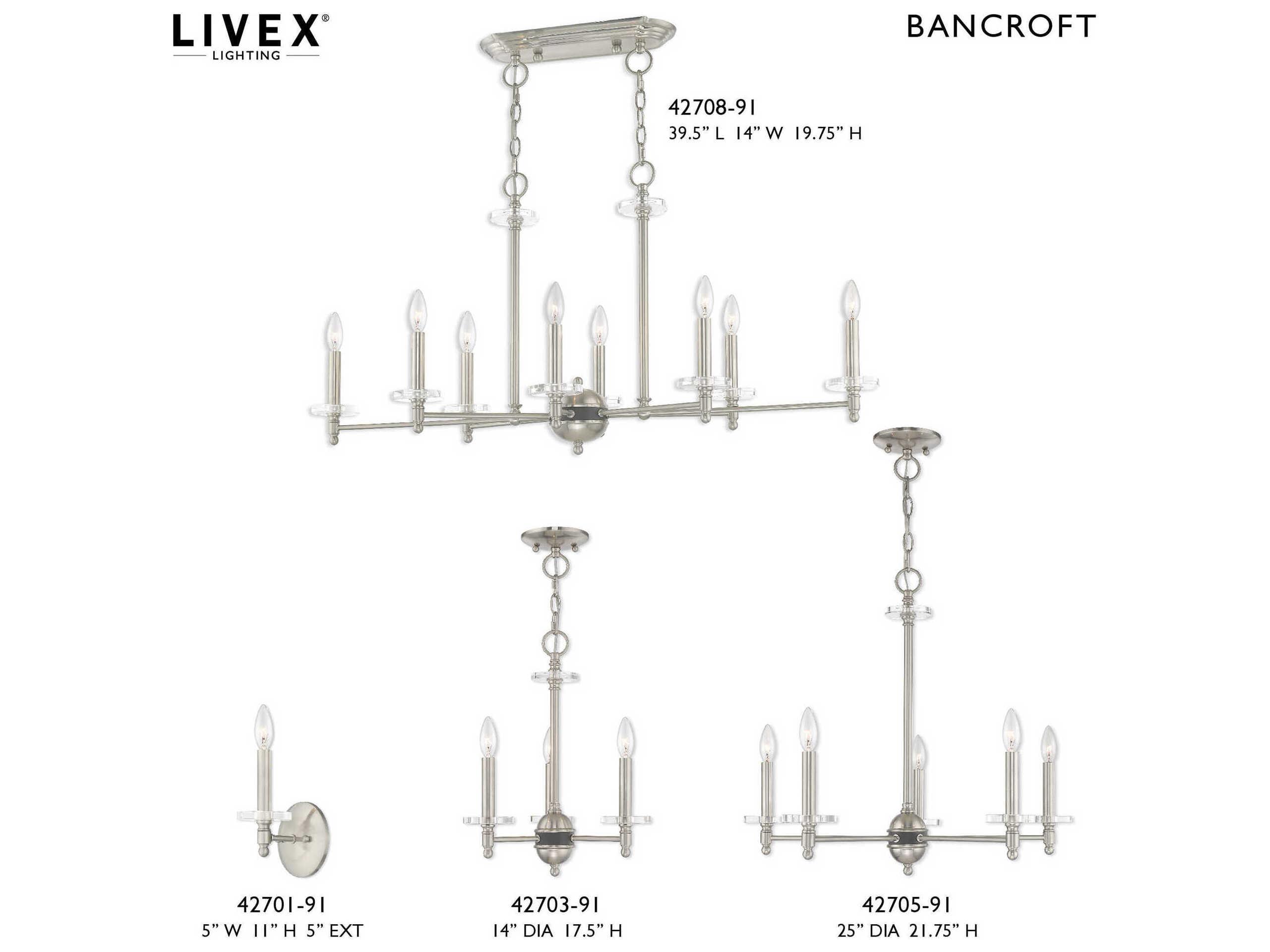 Livex Lighting Bennington 3-Light Brushed Nickel Crystal Candelabra Chandelier