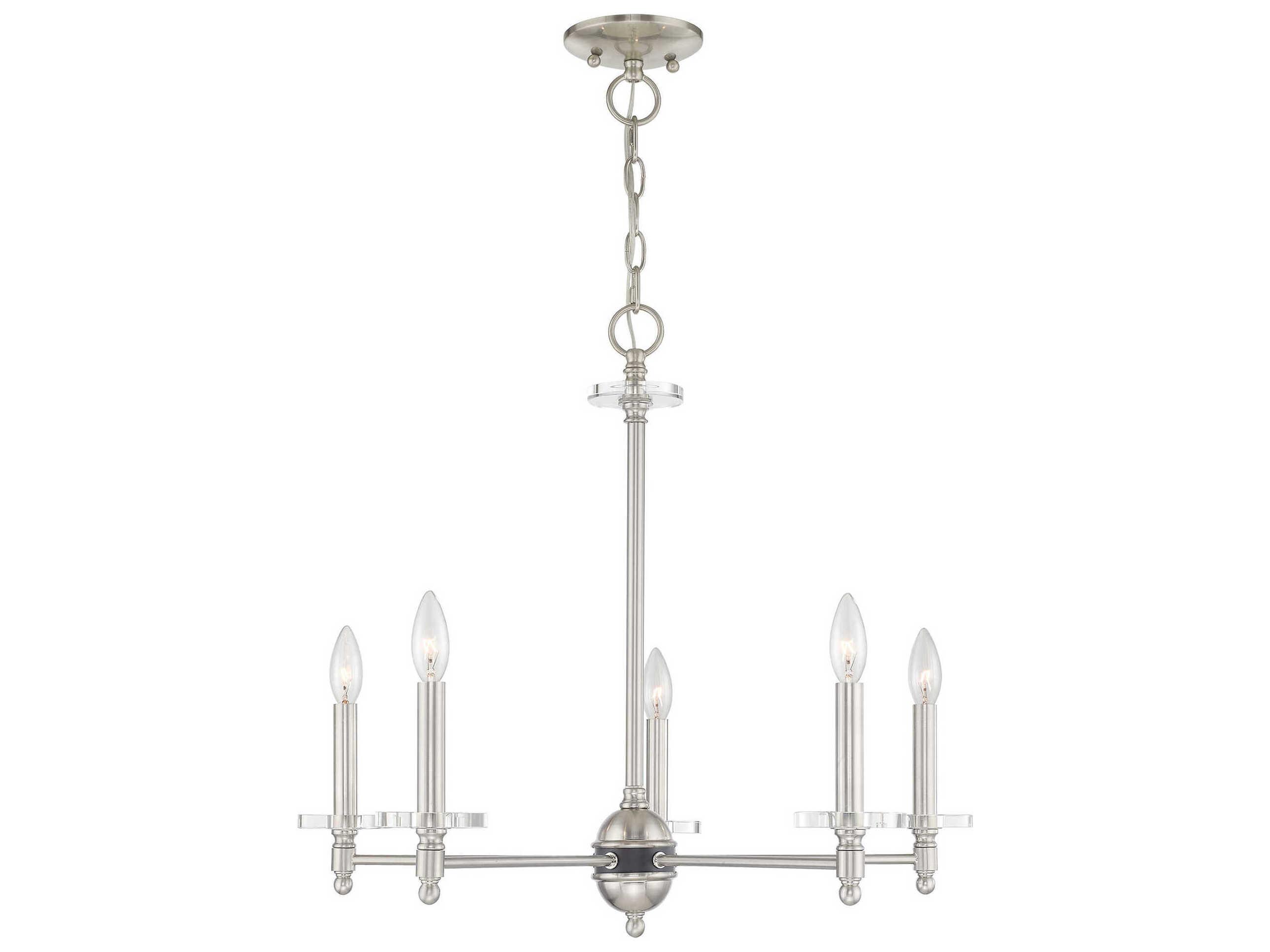 Livex Lighting Bennington 5-Light Brushed Nickel Crystal Candelabra Chandelier