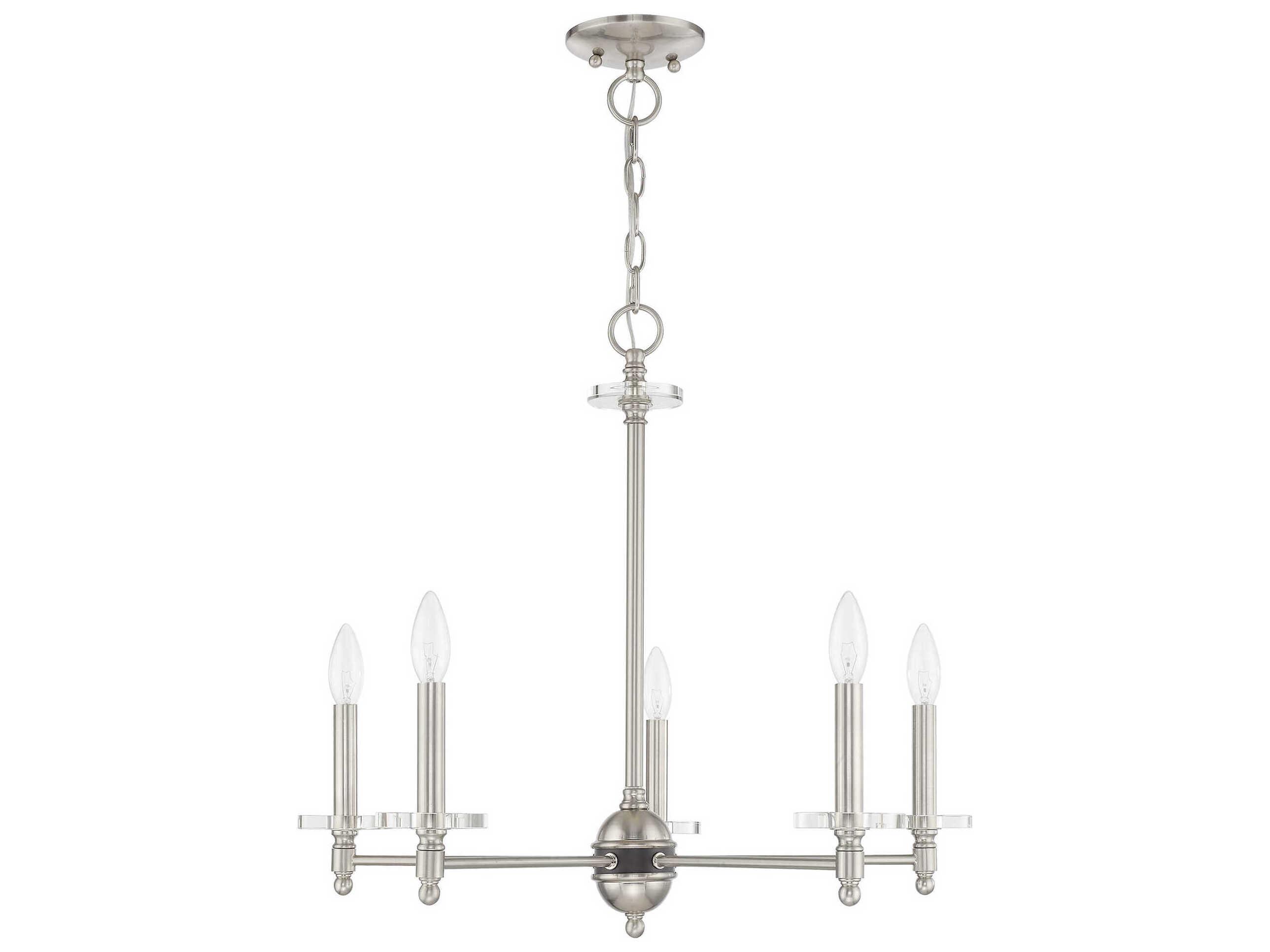 Livex Lighting Bennington 5-Light Brushed Nickel Crystal Candelabra Chandelier