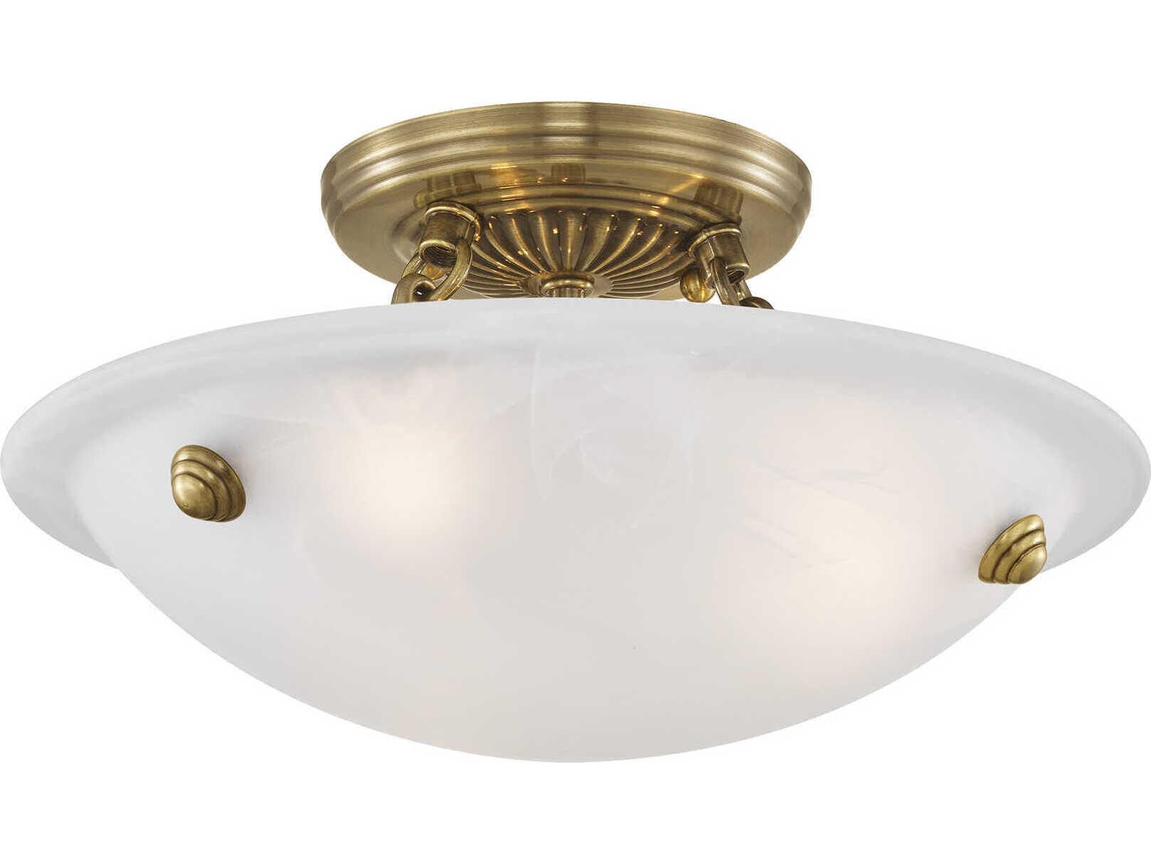 Livex Lighting Oasis 3-Light Antique Brass Glass Bowl Semi Flush Mount