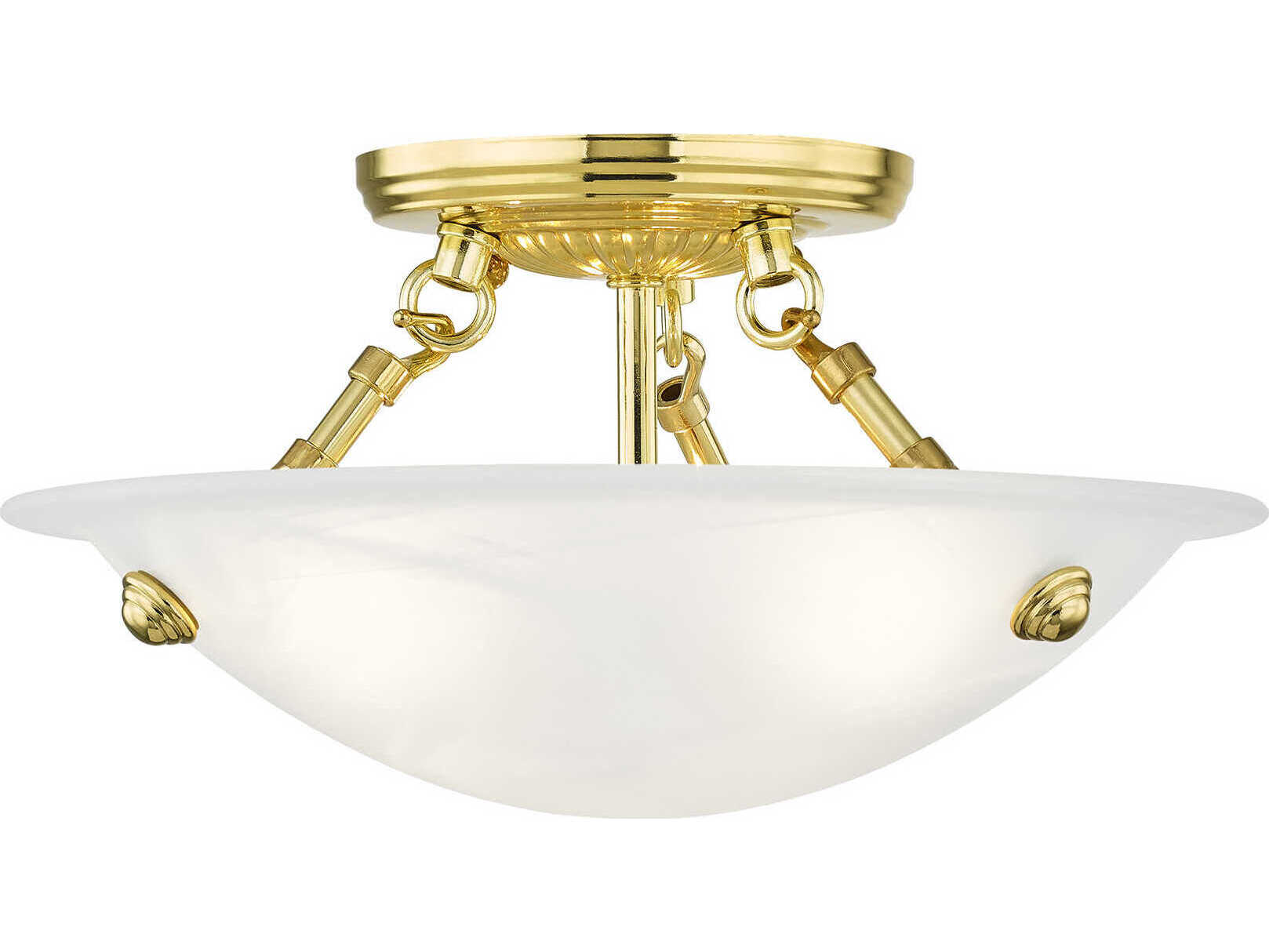 Livex Lighting Oasis 3-Light Polished Brass Glass Bowl Semi Flush Mount