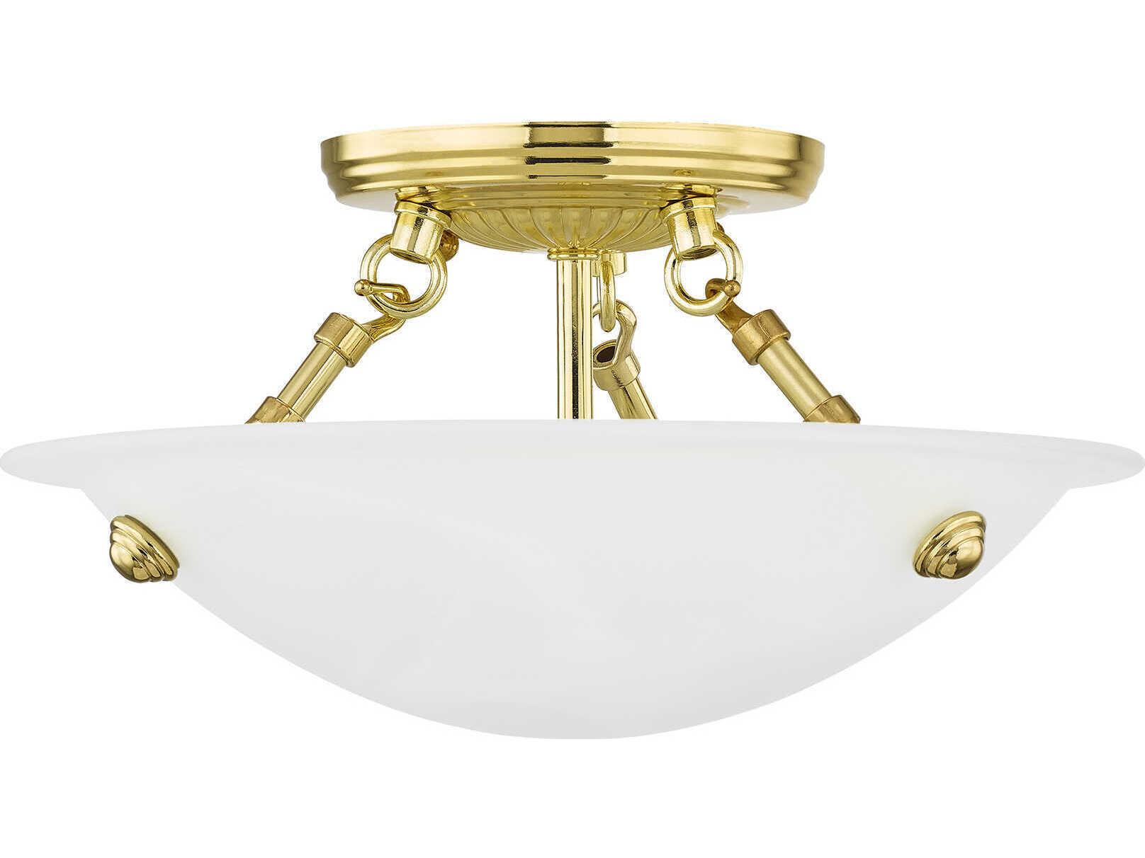 Livex Lighting Oasis 3-Light Polished Brass Glass Bowl Semi Flush Mount