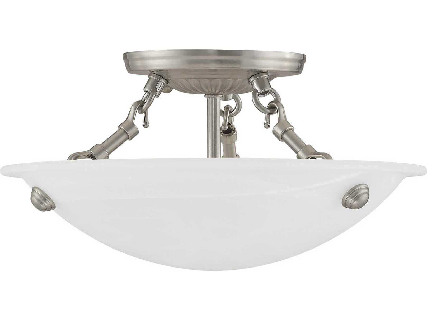Livex Lighting Oasis 3-Light Brushed Nickel Glass Bowl Semi Flush Mount