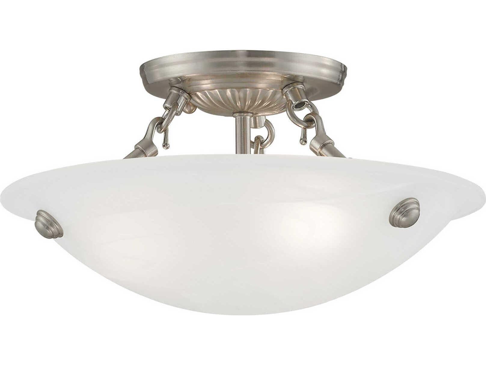 Livex Lighting Oasis 3-Light Brushed Nickel Glass Bowl Semi Flush Mount