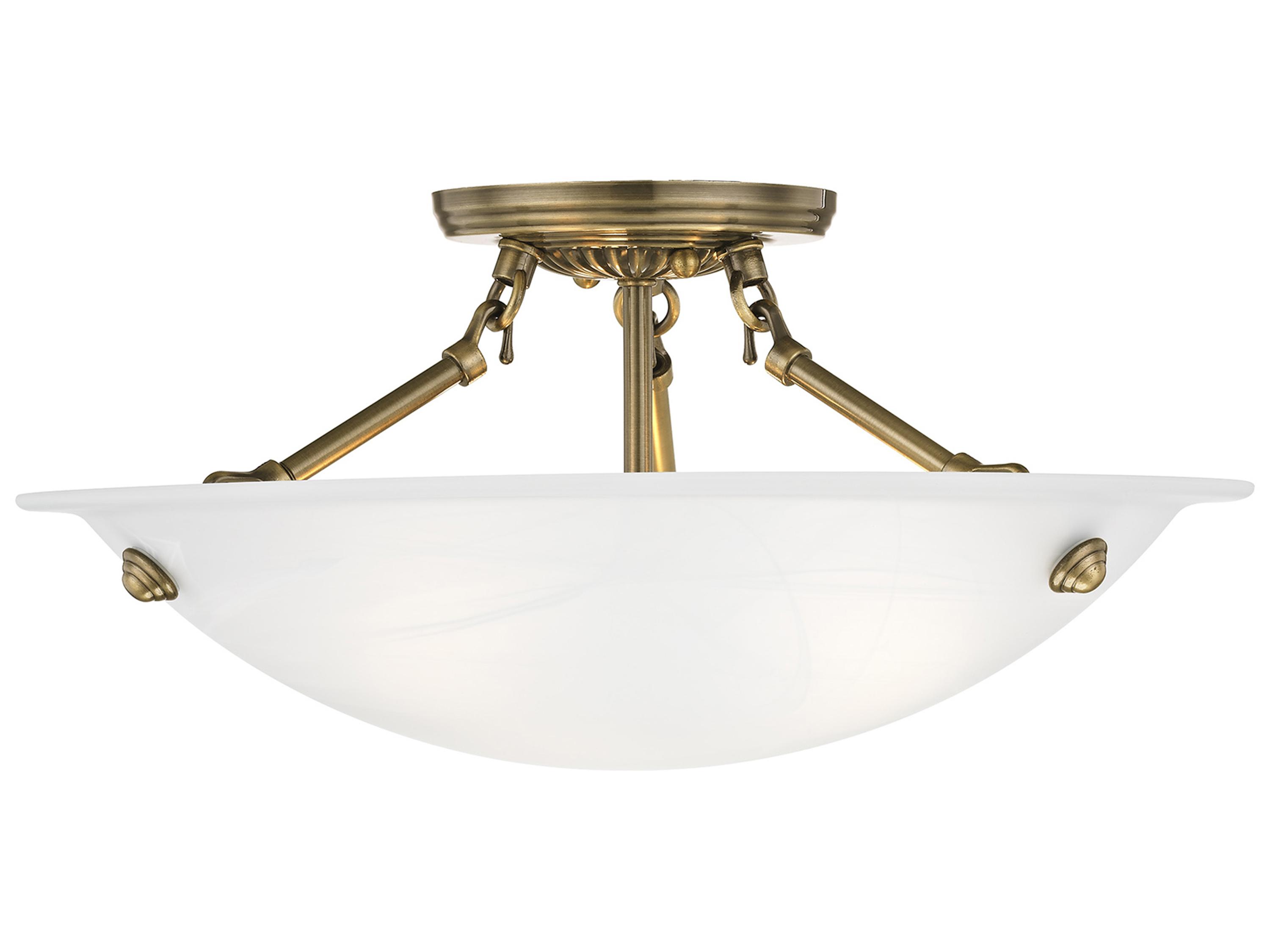 Livex Lighting Oasis 3-Light Antique Brass Glass Bowl Semi Flush Mount