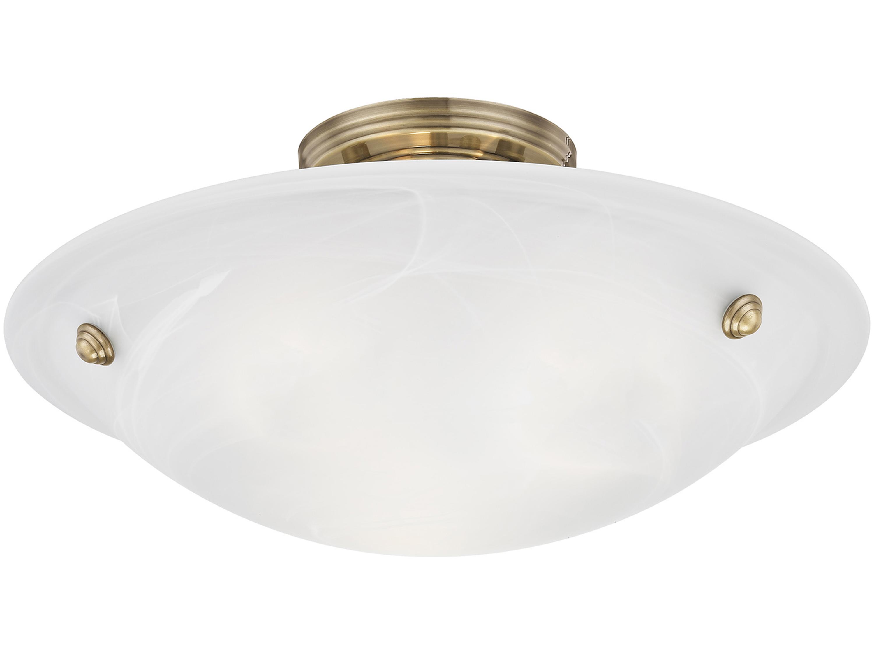 Livex Lighting Oasis 3-Light Antique Brass Glass Bowl Semi Flush Mount