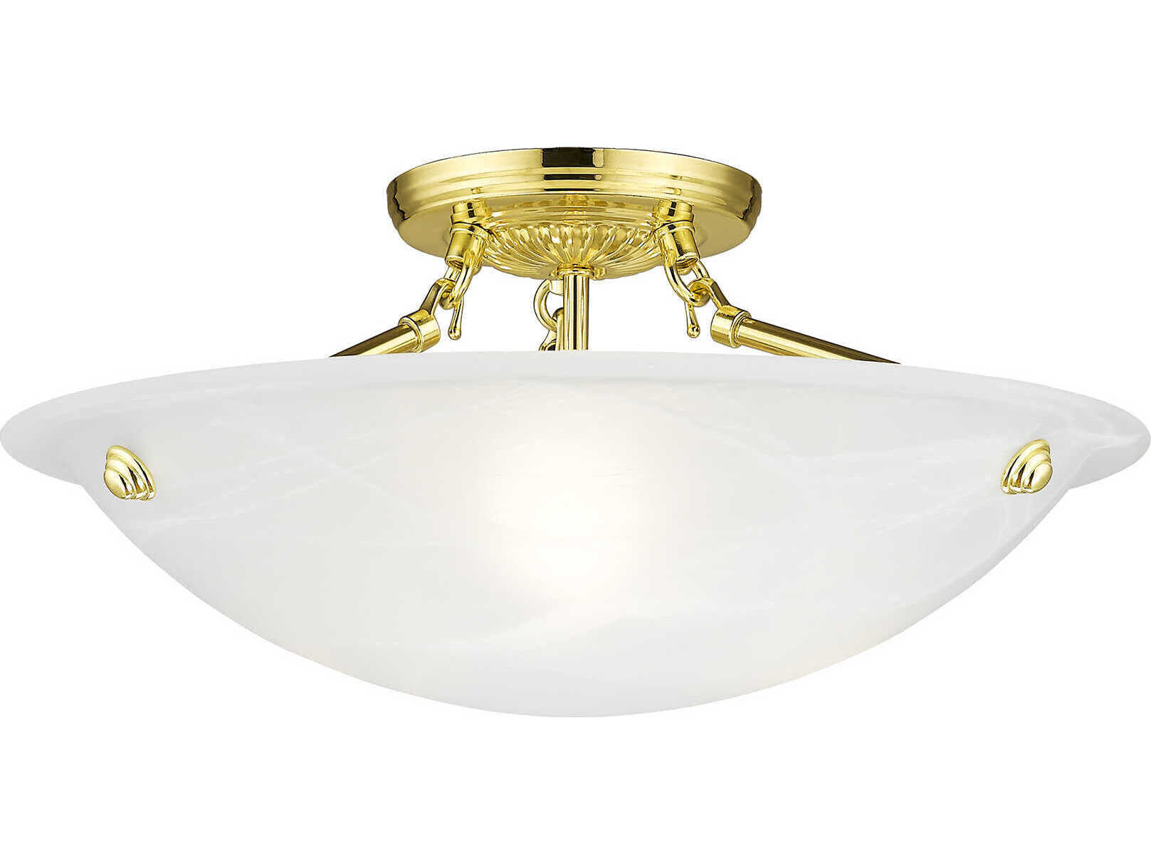 Livex Lighting Oasis 3-Light Polished Brass Glass Bowl Semi Flush Mount