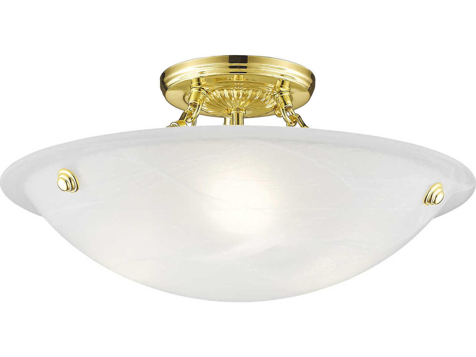 Livex Lighting Oasis 3-Light Polished Brass Glass Bowl Semi Flush Mount