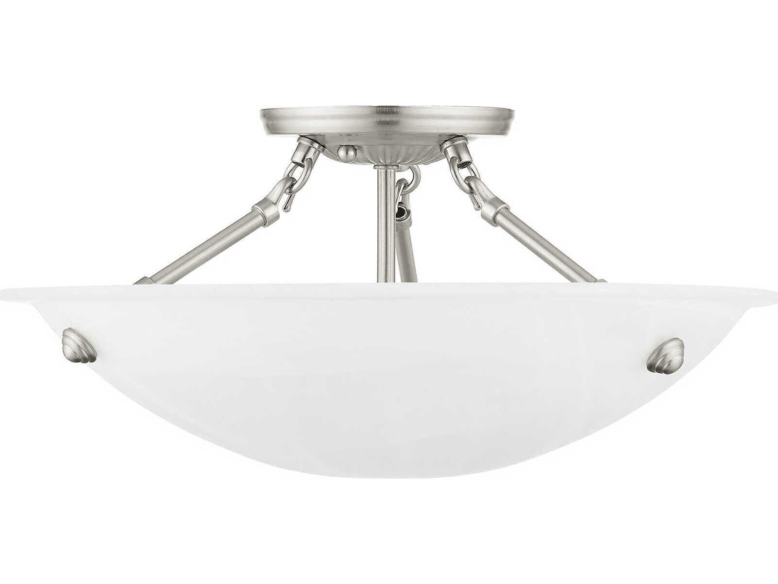 Livex Lighting Oasis 3-Light Brushed Nickel Glass Bowl Semi Flush Mount