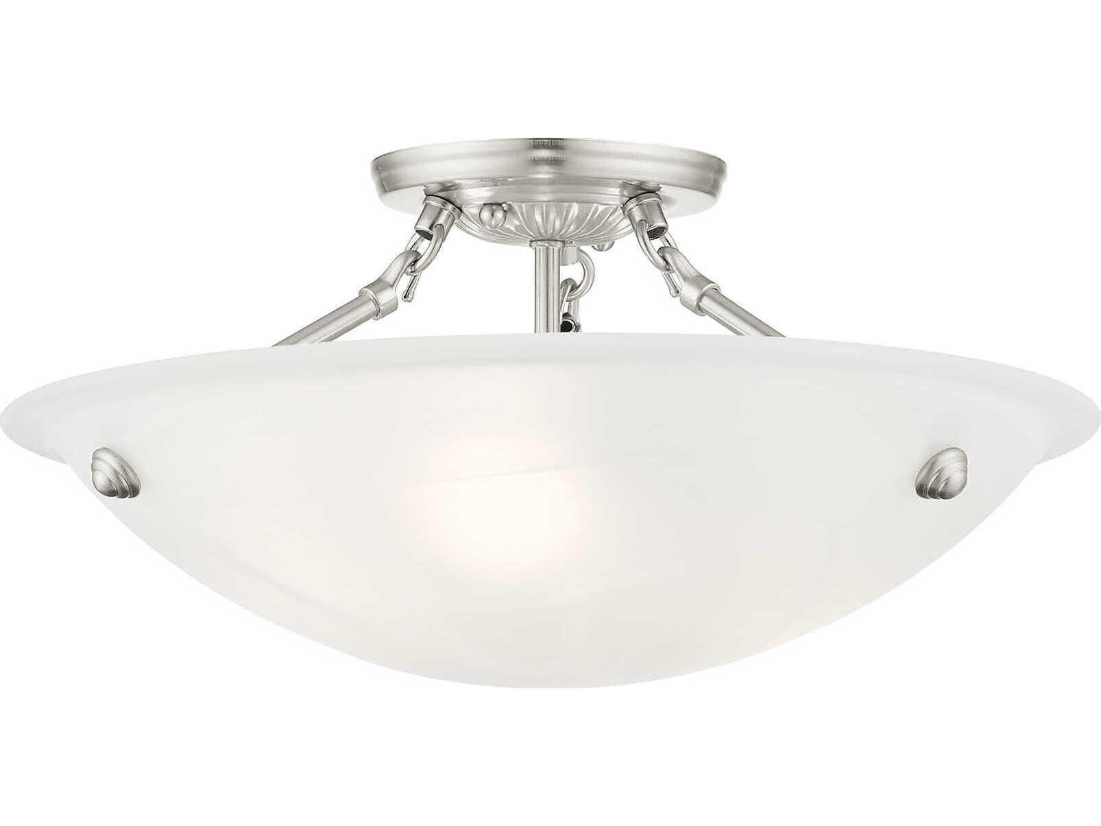 Livex Lighting Oasis 3-Light Brushed Nickel Glass Bowl Semi Flush Mount