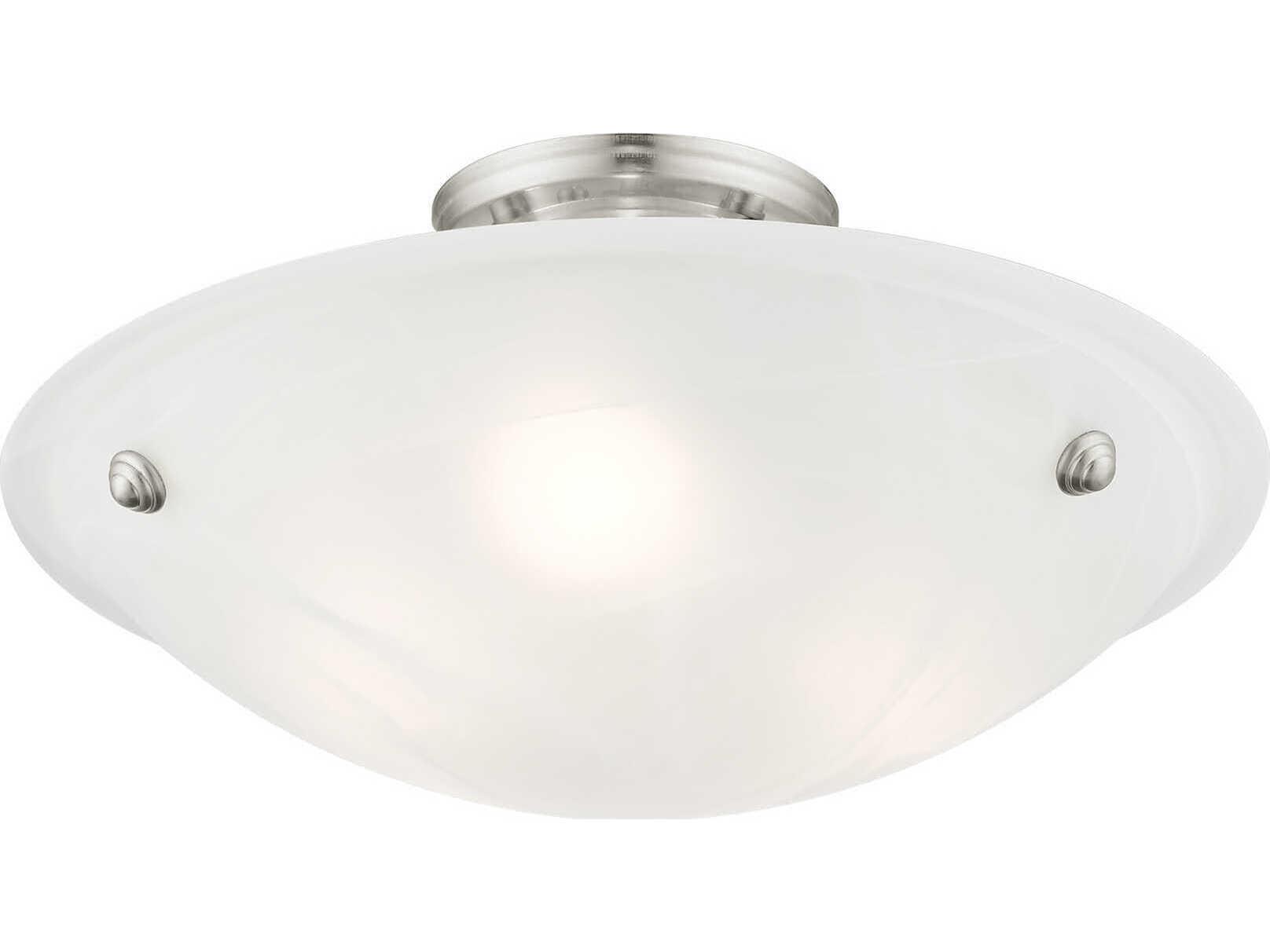 Livex Lighting Oasis 3-Light Brushed Nickel Glass Bowl Semi Flush Mount