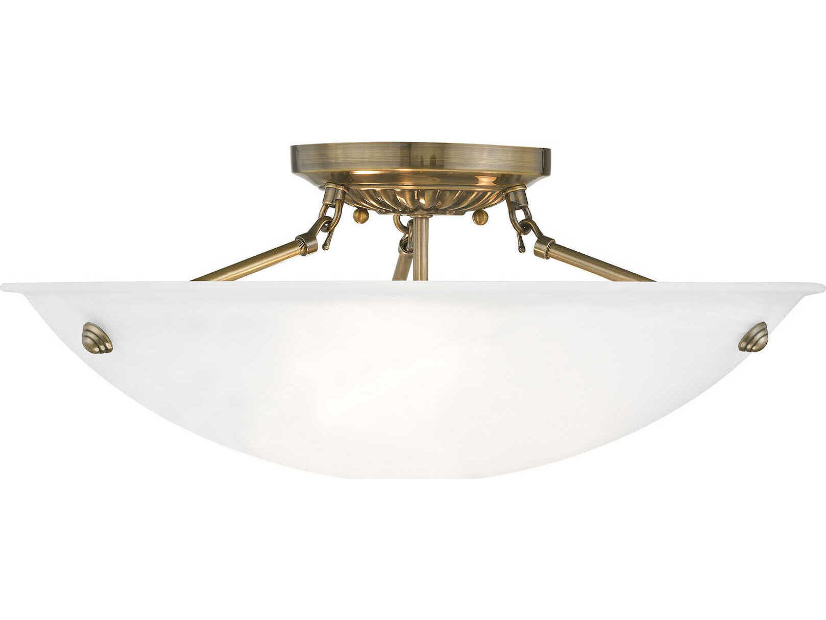Livex Lighting Oasis 3-Light Antique Brass Glass Bowl Semi Flush Mount