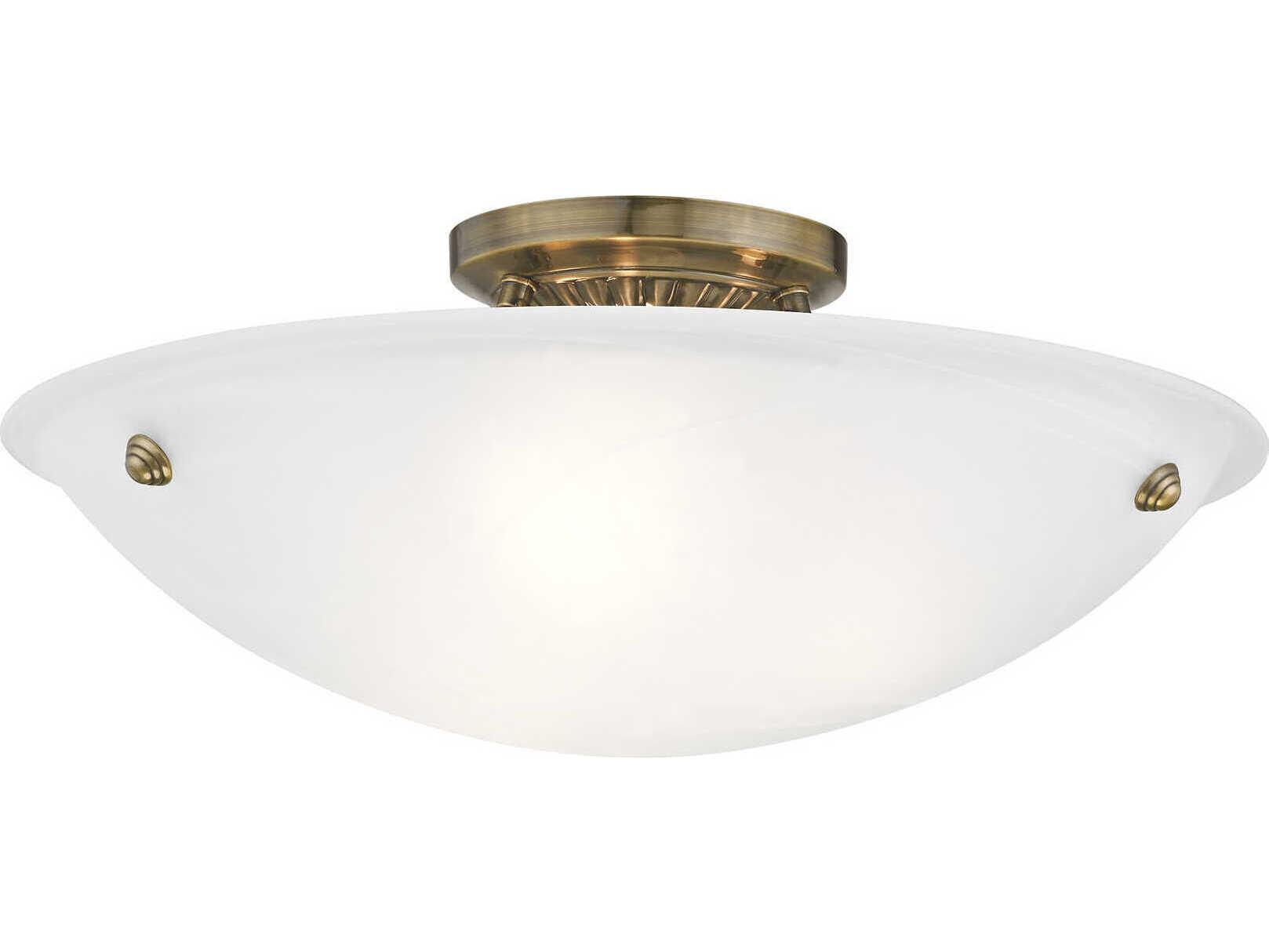 Livex Lighting Oasis 3-Light Antique Brass Glass Bowl Semi Flush Mount