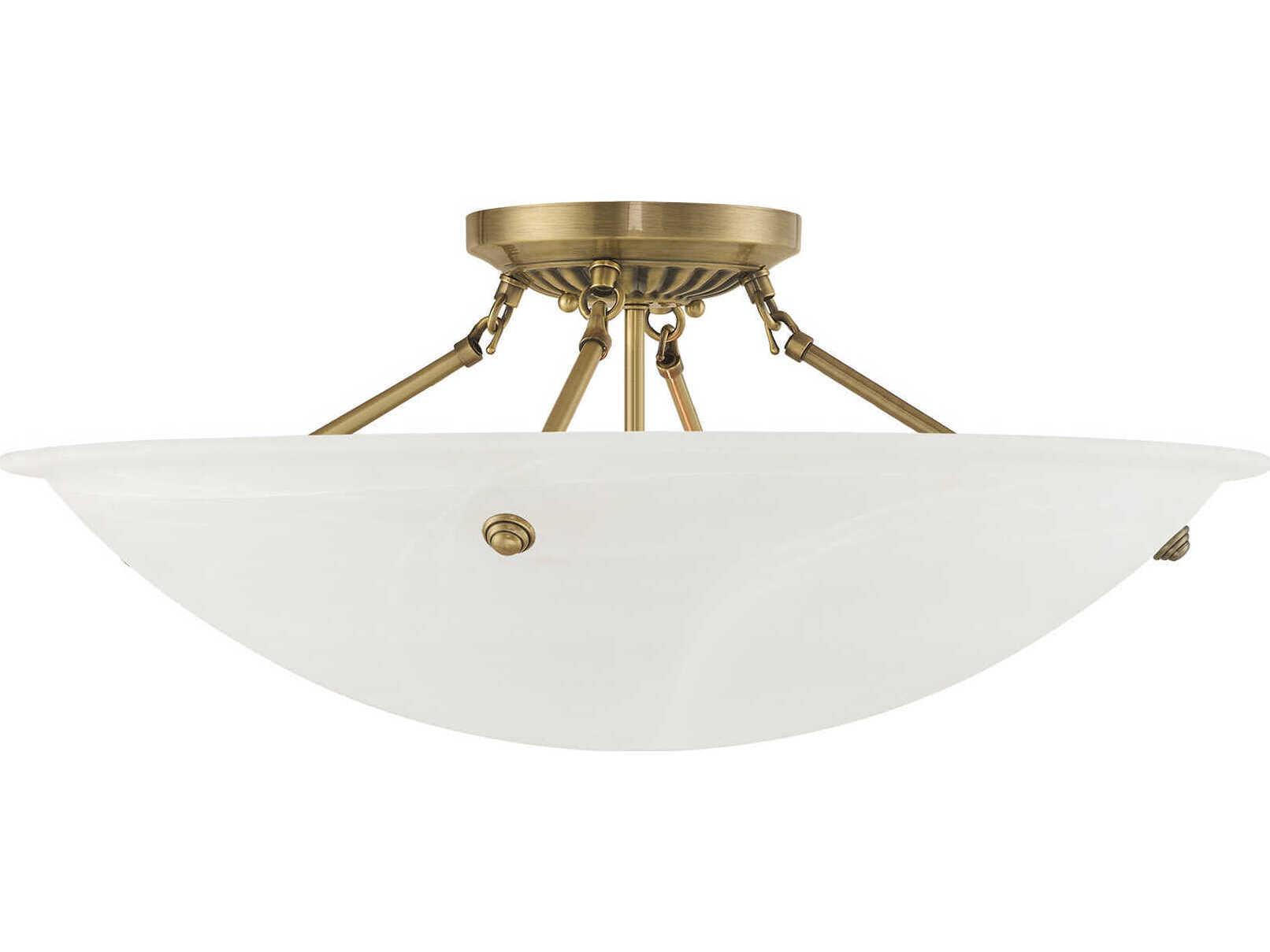 Livex Lighting Oasis 4-Light Antique Brass Glass Bowl Semi Flush Mount
